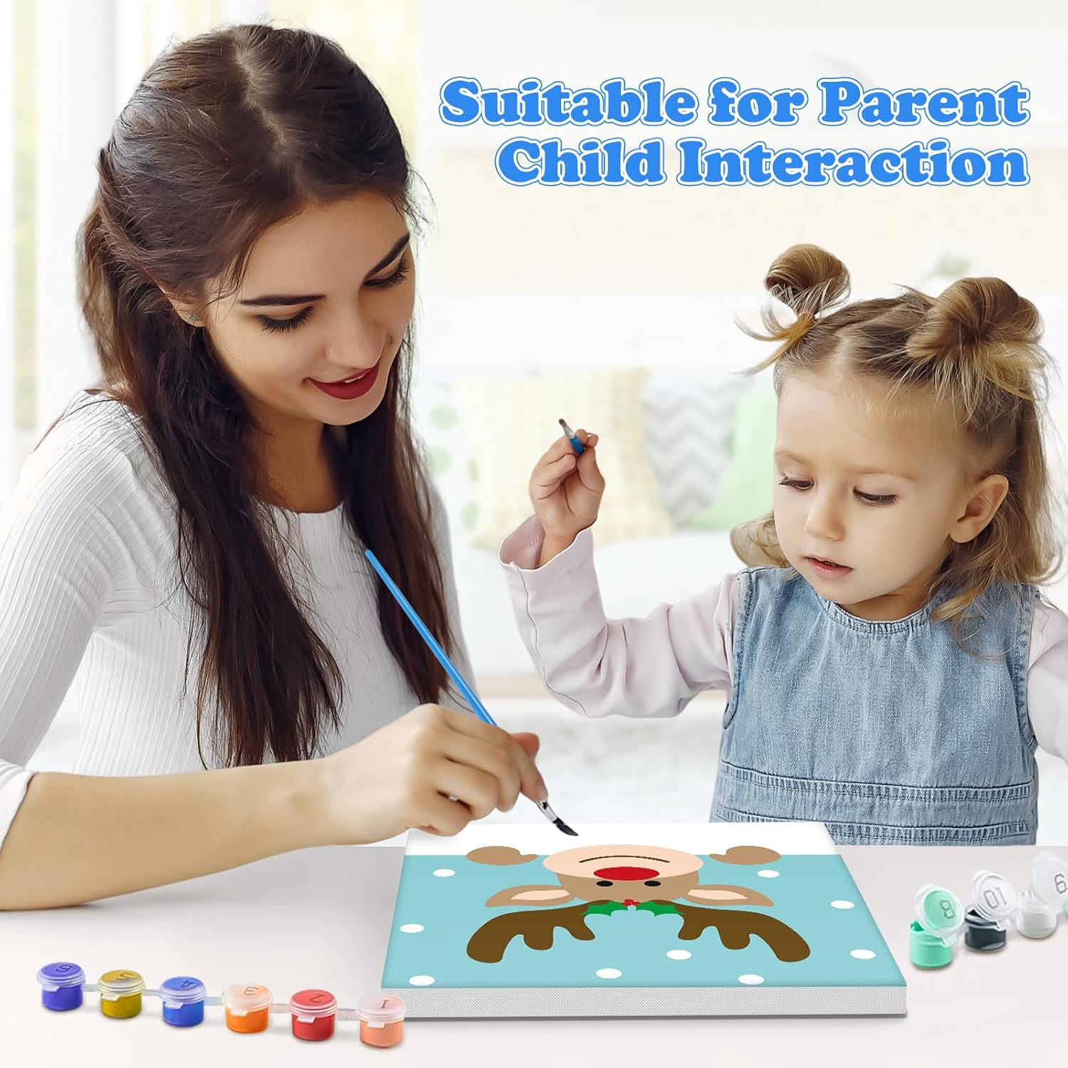 NAIMOER 4 Pack Framed Paint by Numbers Christmas for Adults Kids, DIY Painting by Numbers Gnome Snowman for Happy New Year, Art on Canvas Gifts Home Wall Decor 8X8In image number 3