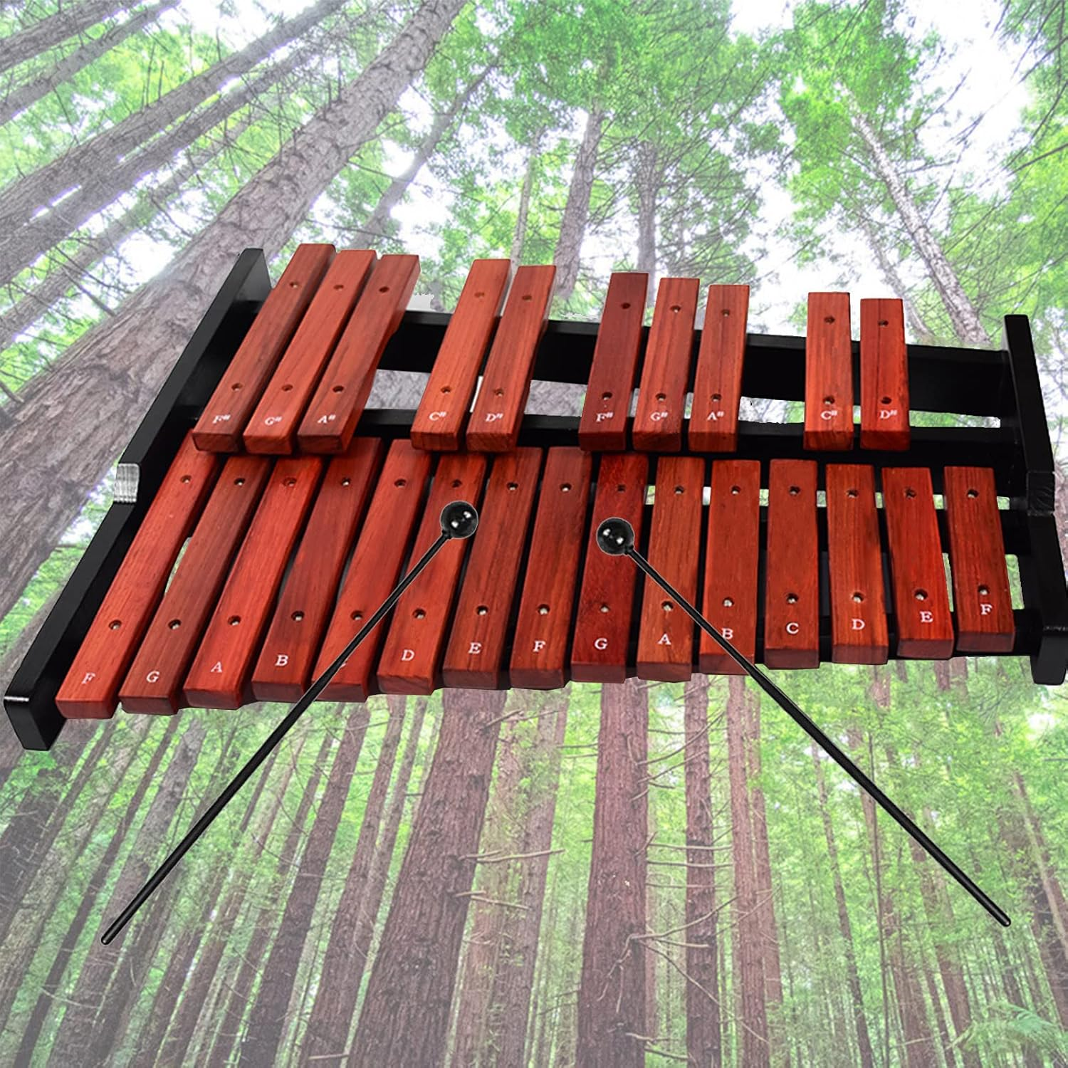 TNZMART 25 Note Xylophone Wooden Glockenspiel Xylophone with Mallet Professional Percussion Instrument (Xylophone) - Xylophone With Stand image number 2