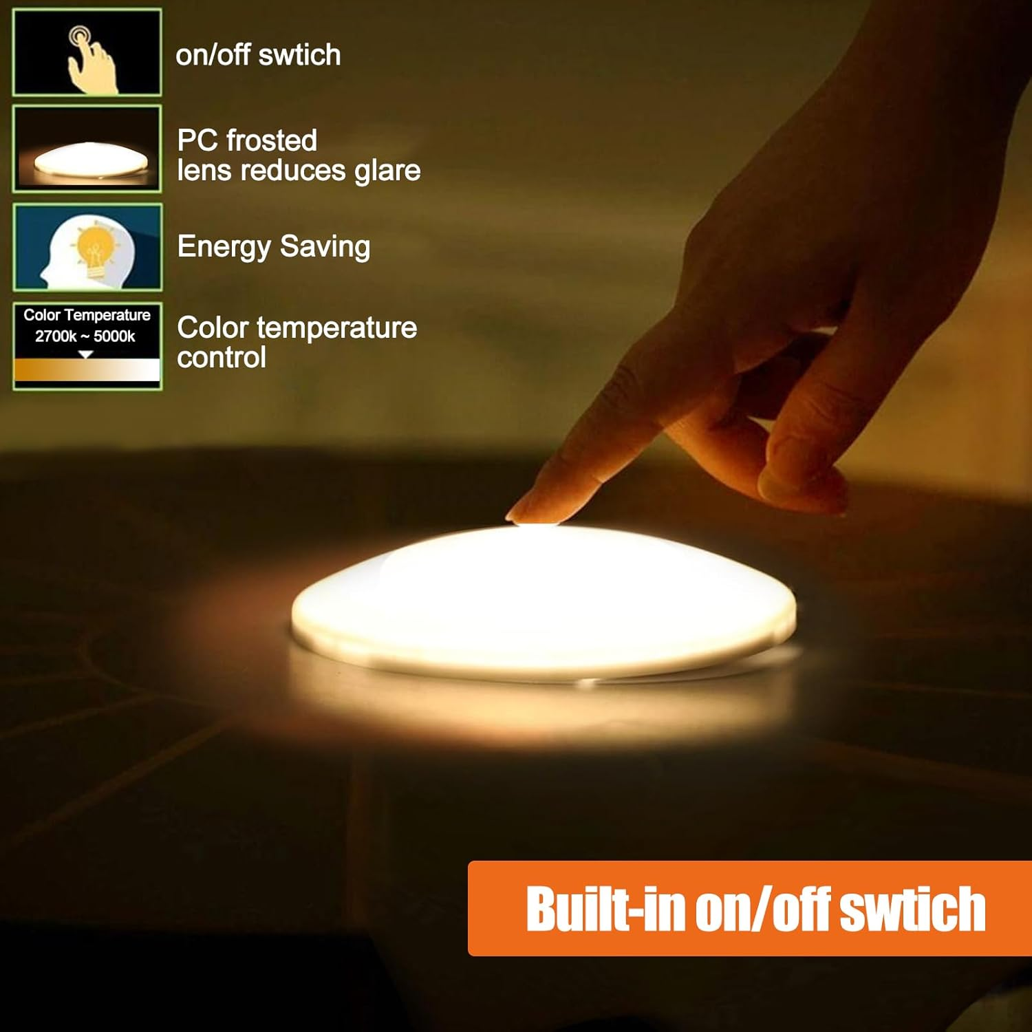 5CCT LED RV Dome Ceiling Lights, On/Off Switch, DC 12V Surface Mount Interior Puck Light for Slim Motorhome, Trailer, Boat, Camper Lighting, 5W, 2700K/3000K/3500K/4000K/5000K, 4.5 Inch, 6 Pack