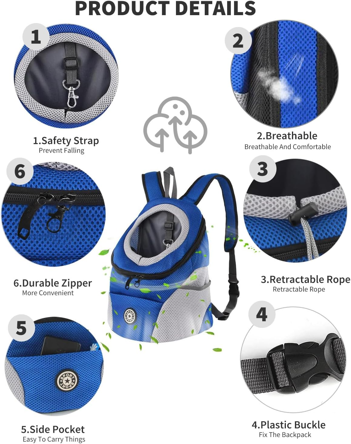 PETCUTE Dog Carrier Backpack, Adjustable Pet Backpack for Small Dogs and Cats, Padded Shoulder Strap, Waterproof Base, Breathable, Pet Front Pocket with Safety Hooks, for Hiking image number 4