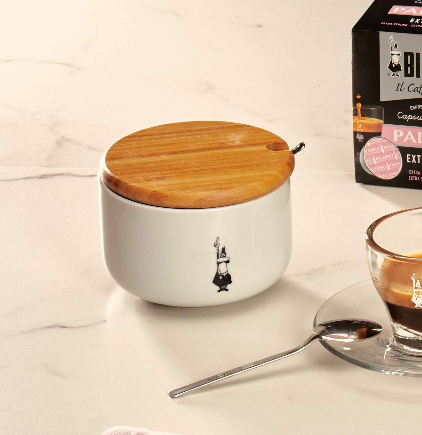 Bialetti Y0TZ102 Sugar Bowl with Bamboo Lid, Porcelain image number 1