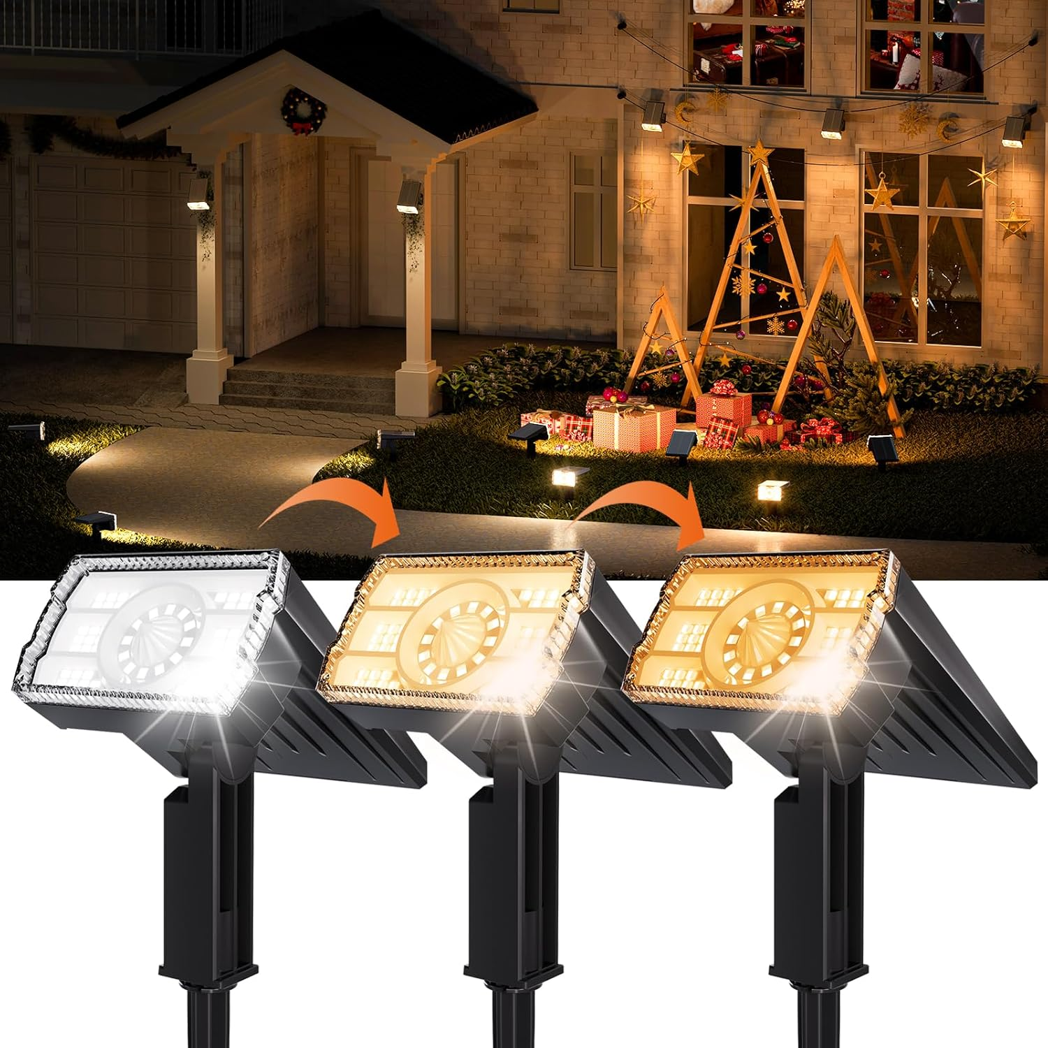 BITPOTT Outdoor Solar Spotlights, Pack of 2, 58 LED/3 Modes Solar Lights for Outdoors, 105&deg; Rotation, Solar Spotlights, Wall Lights, IP67 Waterproof, Solar Spotlight for Outdoor Garden, Patio, Path image number 1