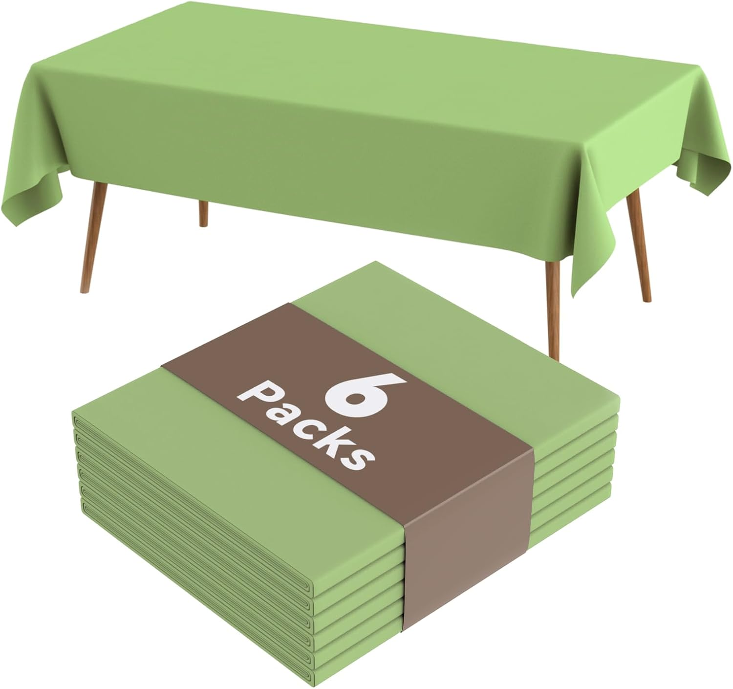 Disposable Plastic Tablecloth - 6 Pack Green Rectangle Table Cloth for Wedding, Party, Picnic, Camping, BBQ, Waterproof Table Cover, 54 X 108 Inch.