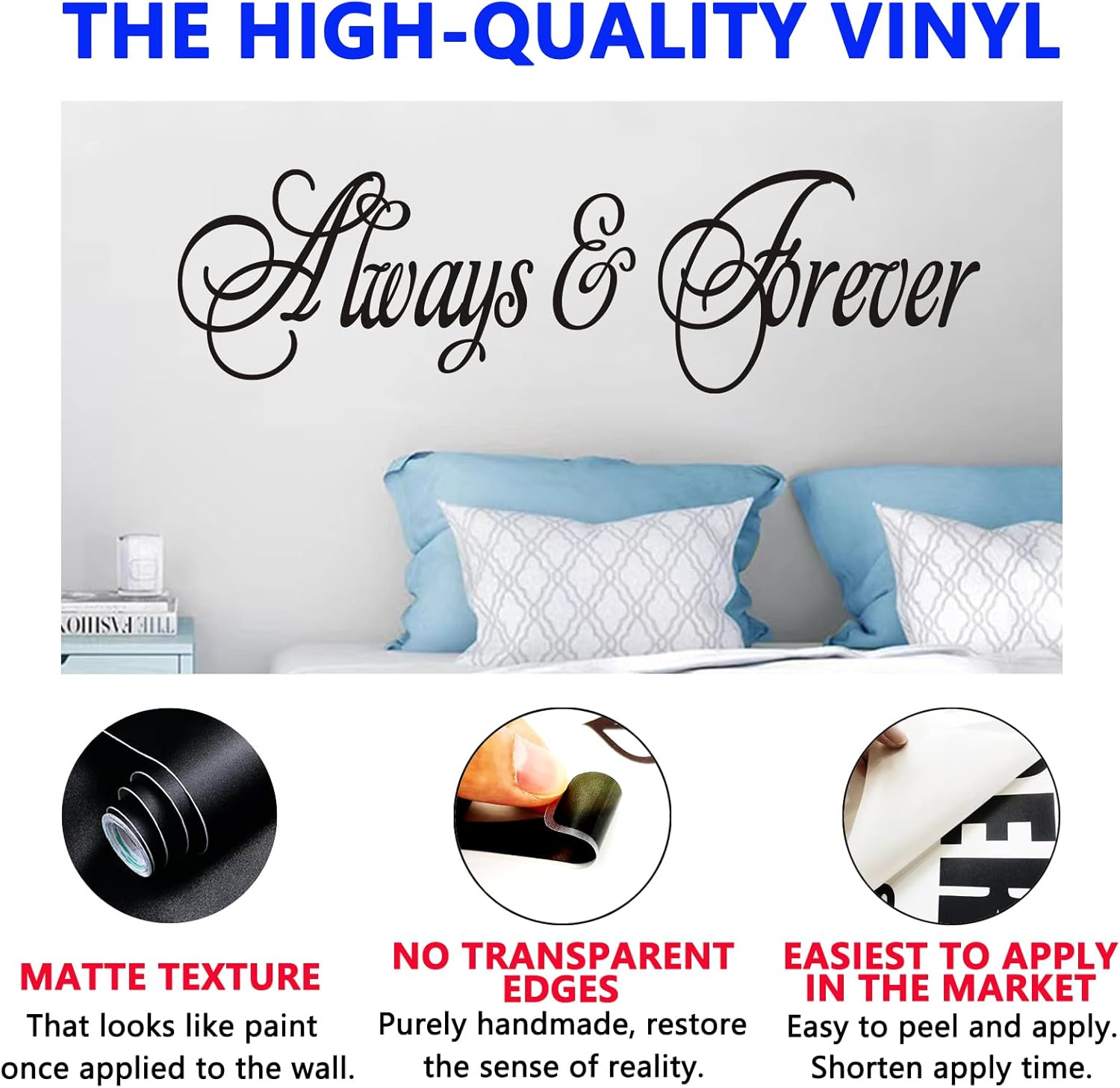 SEATUNE Bedroom Wall Stickers - Couple Romantic Love Quotes Bathroom Wall Decals - Motivational Positive Home Vinyl Art Wall Decor - Always & Forever 25"X7" image number 3