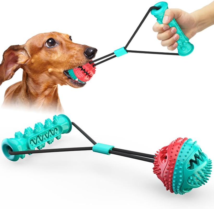 Interactive Dog Toy for Aggressive Chewers, Puzzle Treat Food Dispensing Ball Toy,Dog Toy Tug of War Serrated Molar Stick image number 2