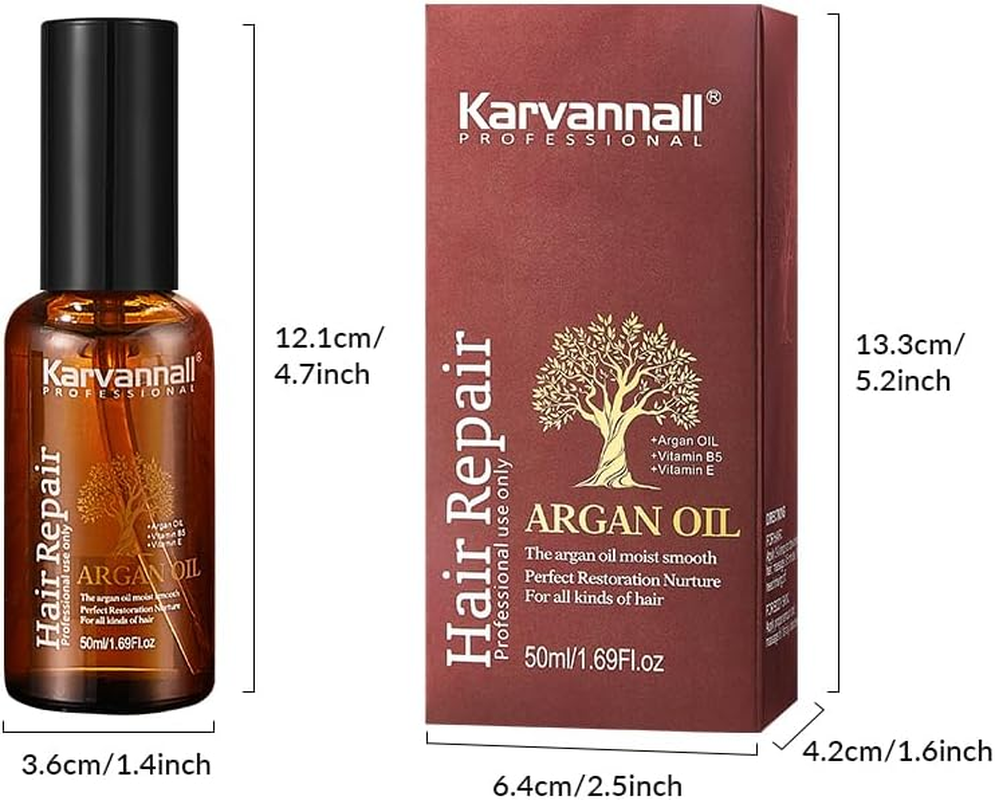 Karvannall Professional Argan Oil Hair Serum with Vitamin E and B5, 50Ml, Damage Repair, Reduce Split-Ends, Makes Silky & Smooth Hair, for All Hair Types image number 2
