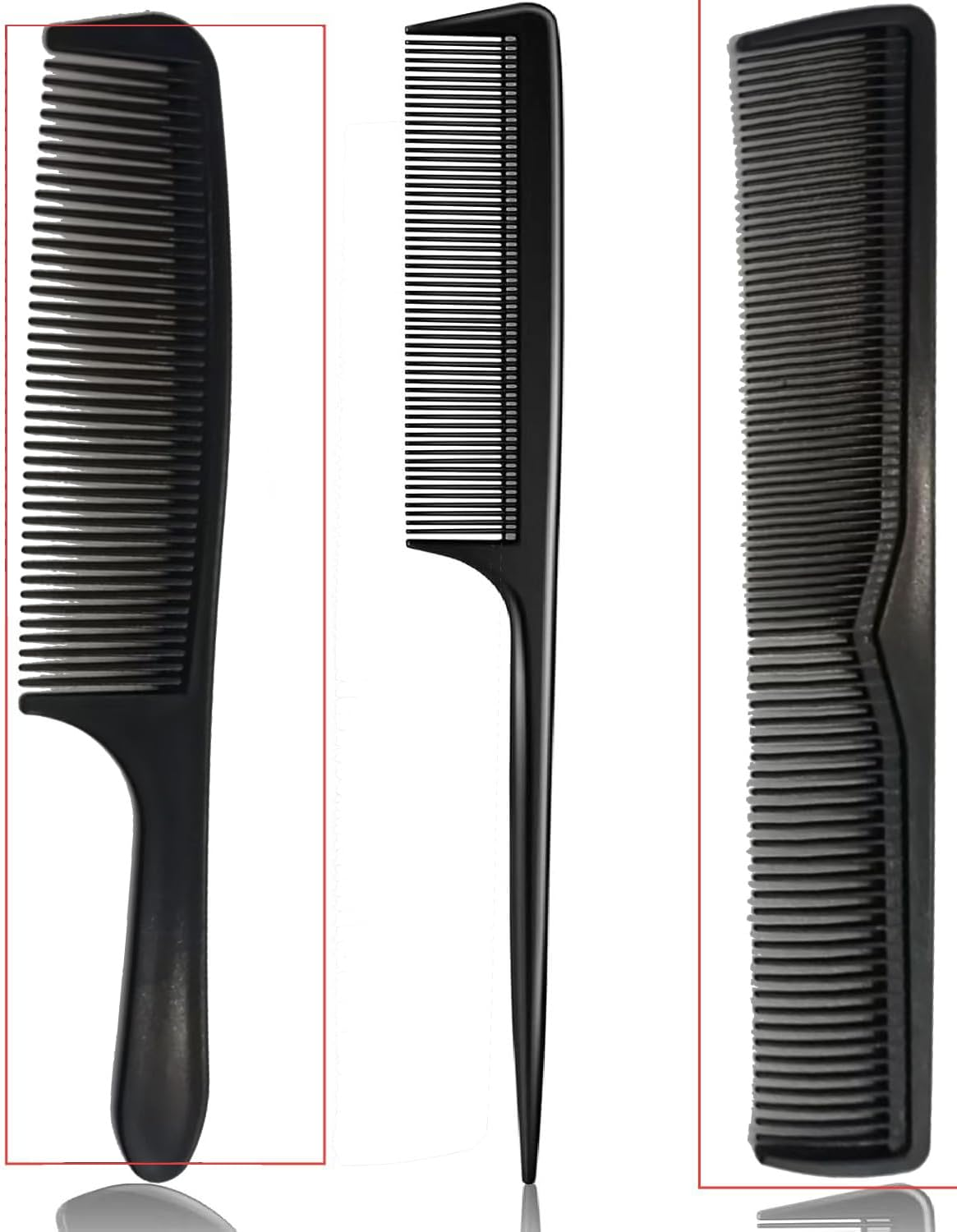 3Pcs Professional Teasing Comb, Premium Carbon Fiber Hair Comb Set for Cutting and Styling, Fine and Wide Tooth Hair Barber Combs for Women and Man (Black, One Size) image number 4