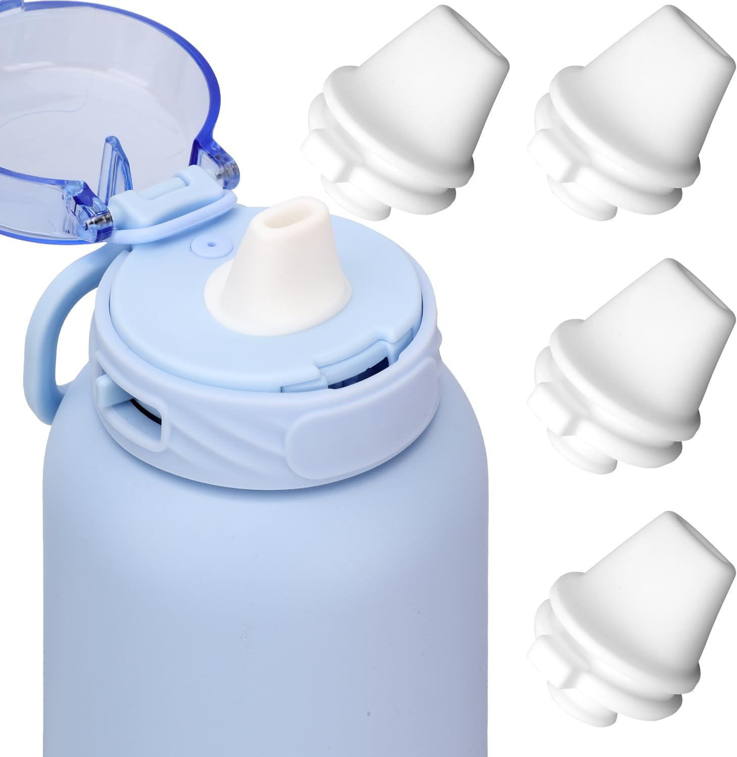 4PCS Bite Valve Replacement for Ello Cooper 32Oz Stainless Steel Water Bottle, Water Bottle Mouthpiece Cap Lid, Silicone Free BPA Spout for Ello Cooper 18/22/40Oz Accessories Parts (White) image number 1