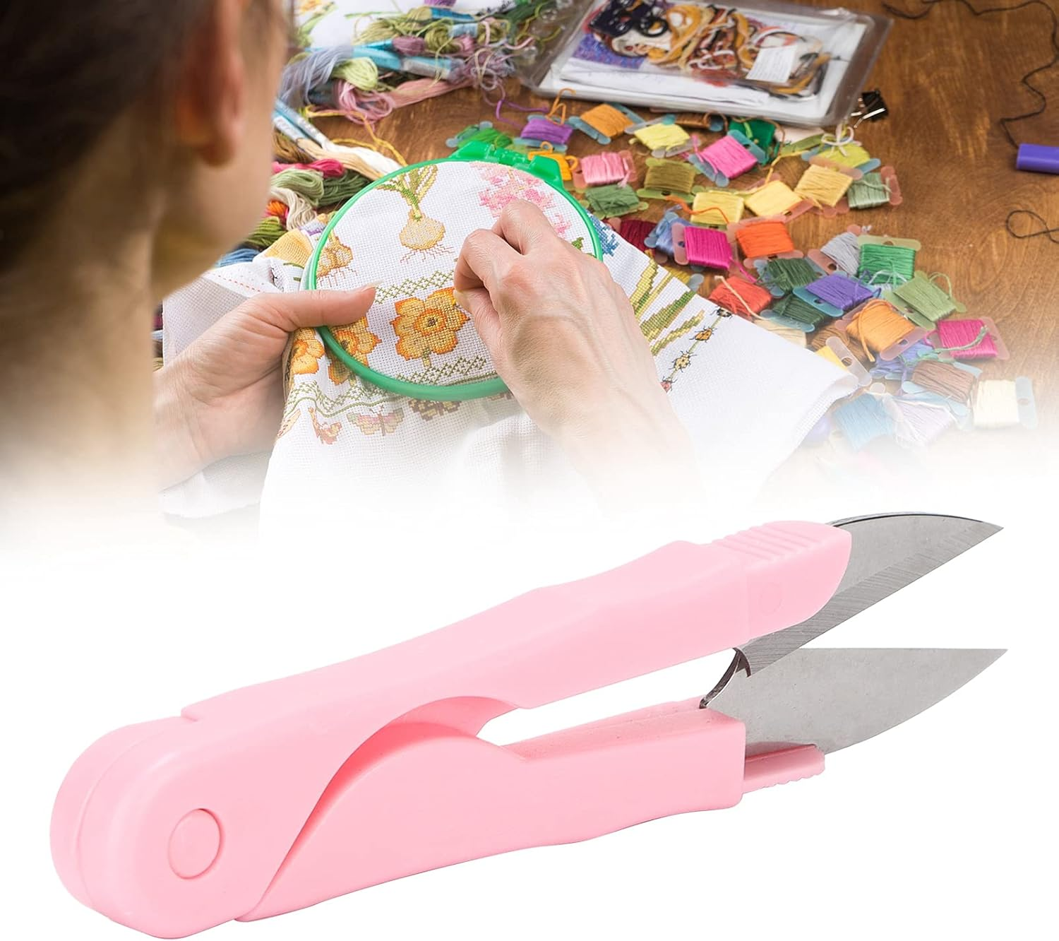 Sewing Scissors, Trimming Nipper Thread Snip Scissors Multi-Purpose for Stitch for Handicrafts for DIY for Embroidery(Blister Card Pink) image number 1