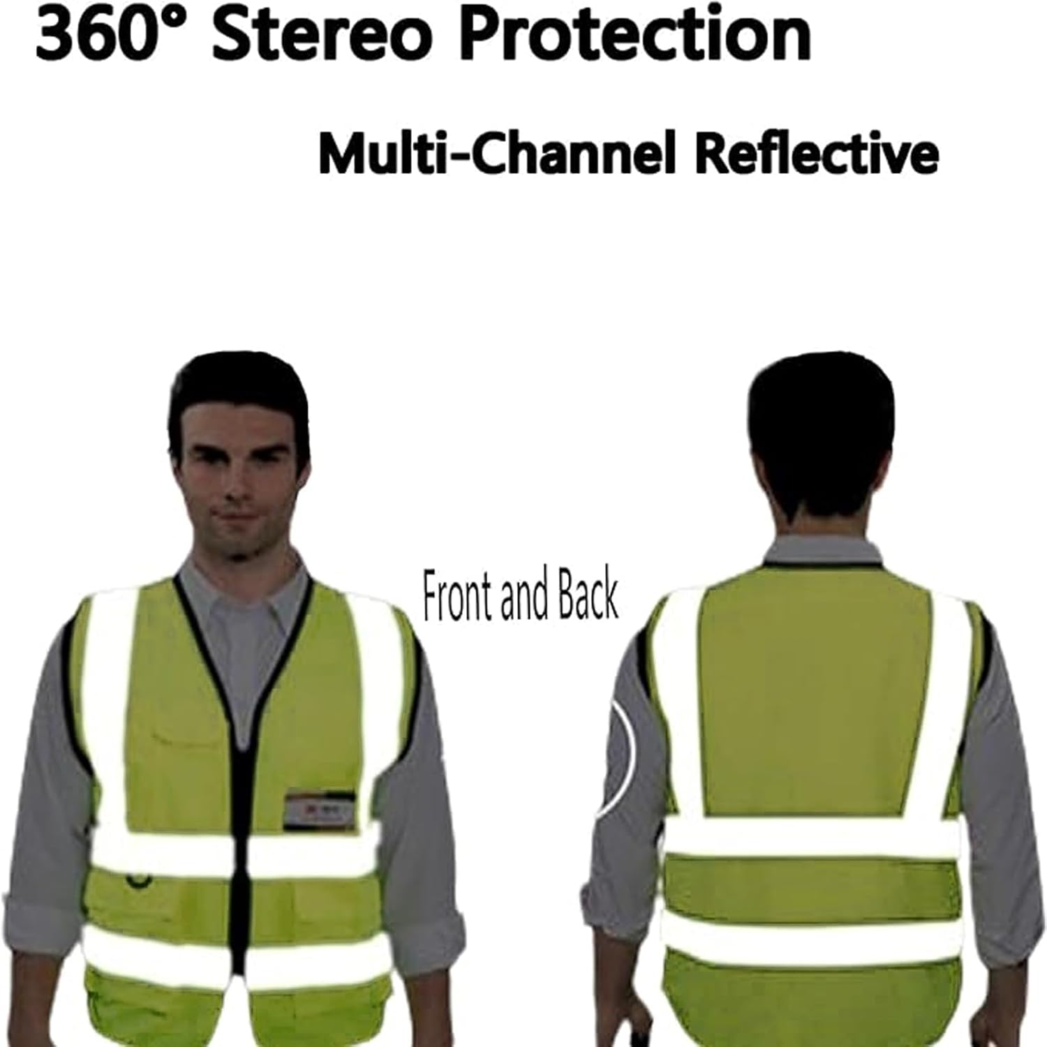 High Visibility Safety Vest, High Vis Vest with Mesh Design, Reflective Strips, Multiple Pockets for Men and Women Yellow,Wear to 140 to 160 Pounds image number 3
