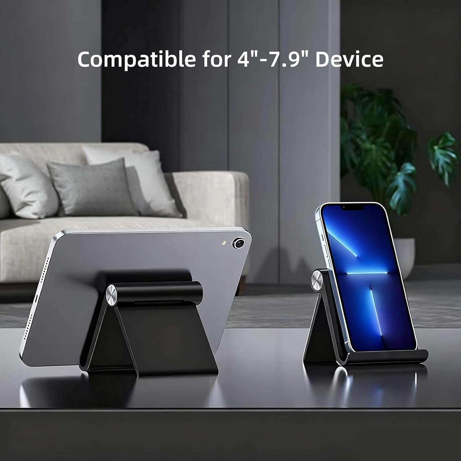 Tablet Stand Adjustable Portable Desktop Holder Compatible with Ipad Pro Air Mini, Iphone 16 Pro Max, and More 4.7''-11'' Devices, Black Tablet Holder and Phone Stand image number 4