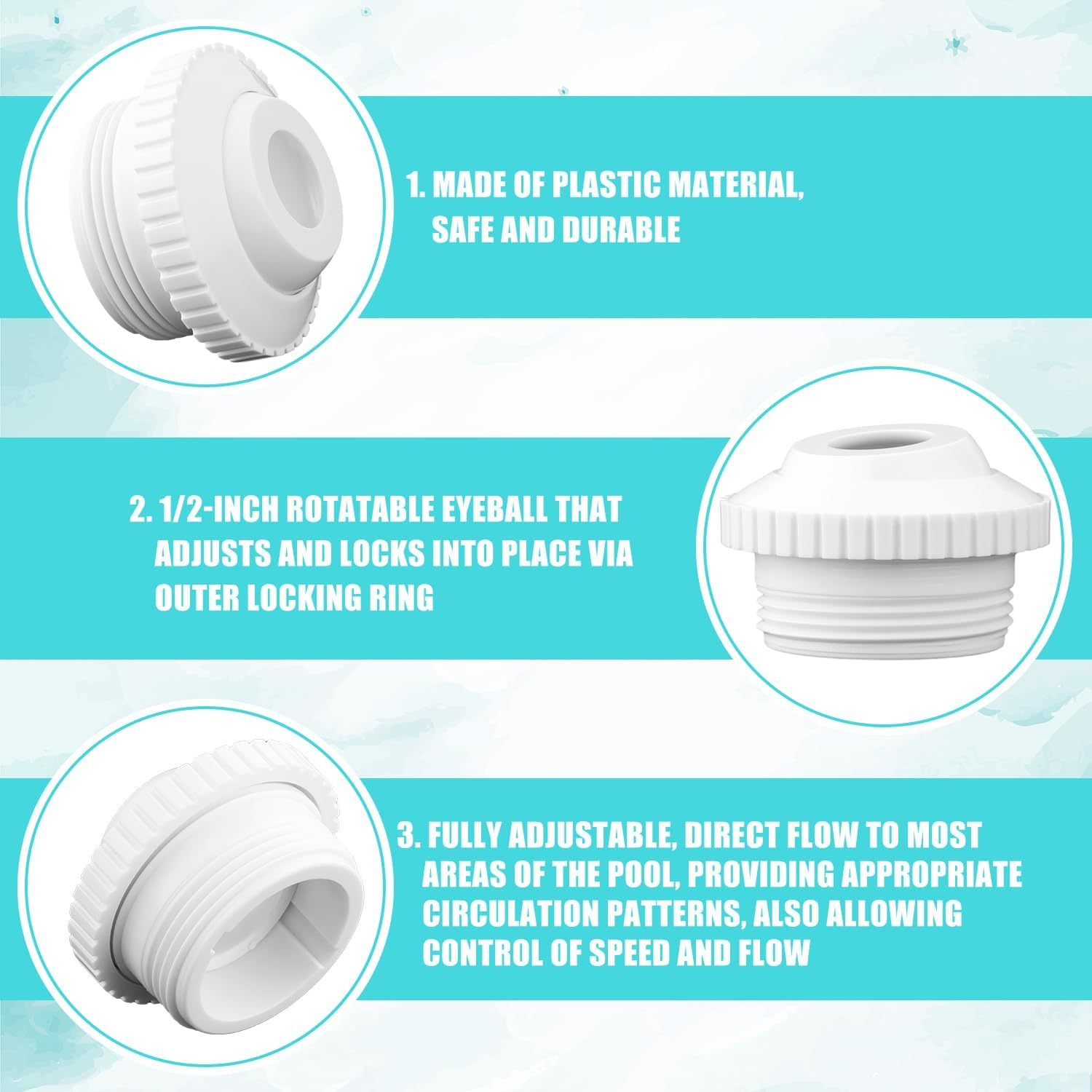 PEUTIER 2Pcs Pool Jet Nozzles, Swimming Pool Return Jet Directional Flow Eyeball Inlet Jet Flow Inlet Fitting for Swimming Pool Water Outlet Jet Nozzle Fitting Replacement image number 1