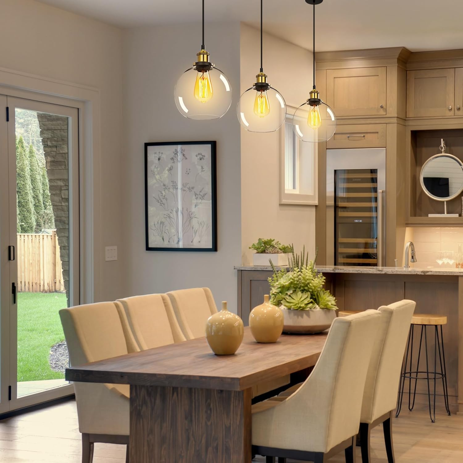 FORCOSO 3PCS Vintage Glass Pendant Light, Industrial Ceiling Pendant Lights with Clear Glass Globe Shade, Adjustable Pendant Lighting for Kitchen Island Dining Table Hallway Entryway（&Oslash;20Cm） image number 6