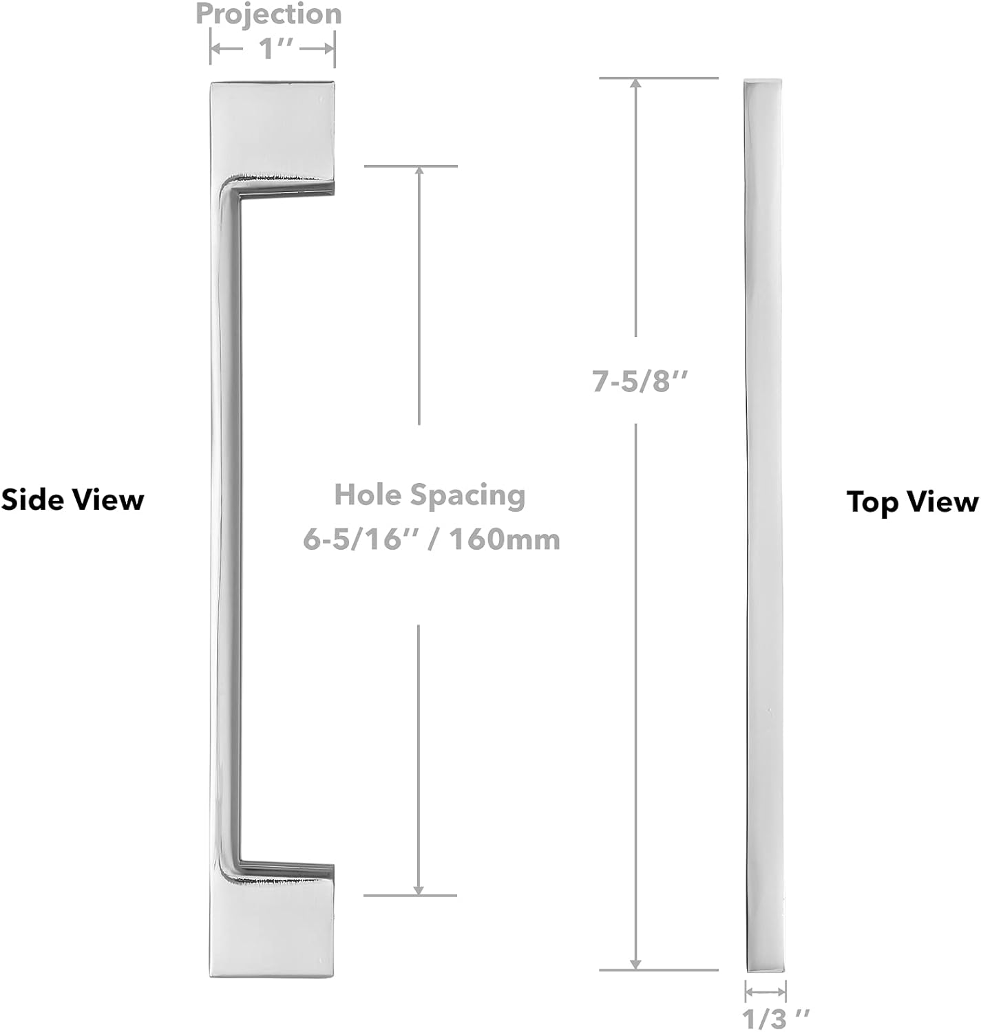 Cauldham Solid Kitchen Cabinet Pulls Handles (6-1/4" Hole Centers) - Modern Thin Profile Drawer/Door Hardware - Style M255, HW-PL-M255-160-CHR_10 image number 4