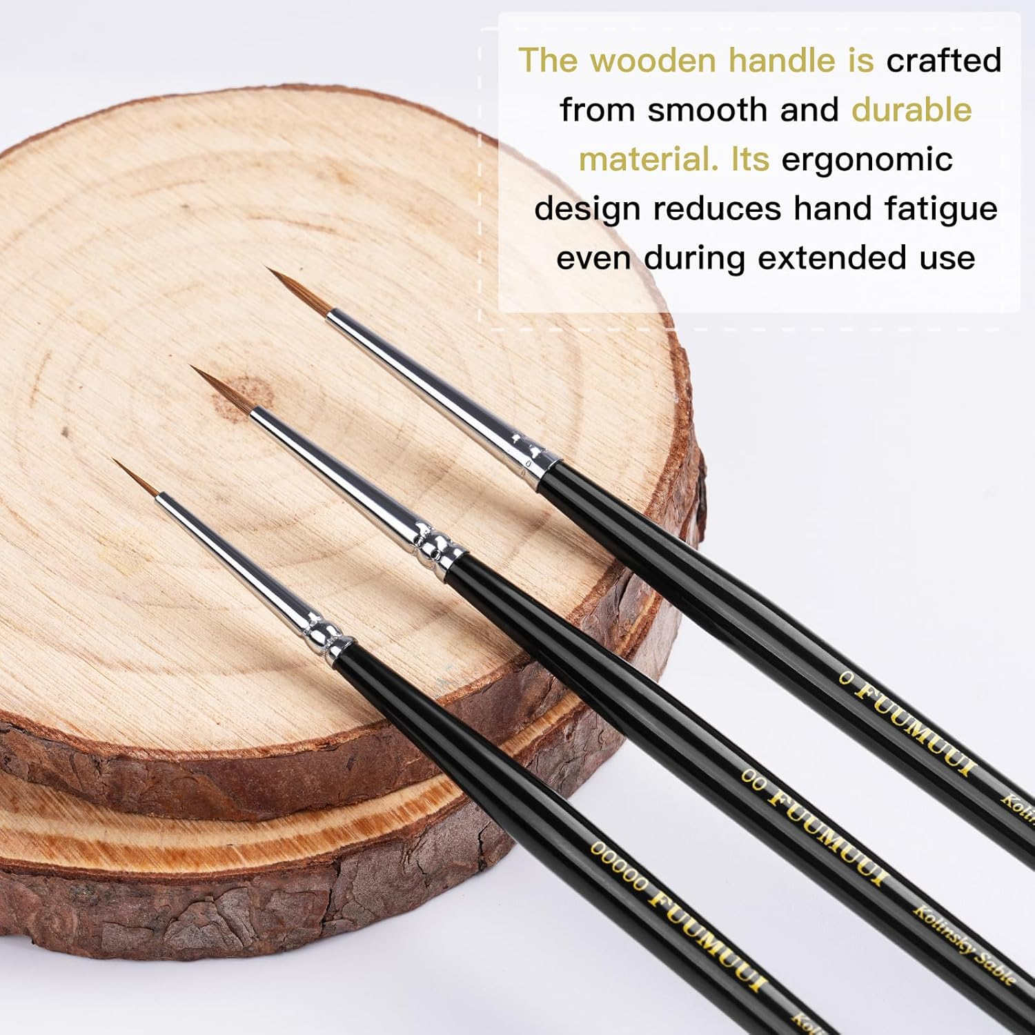 Kolinsky Sable Miniature Paint Brushes, 3Pcs Professional Detail Fine Paint Brushes for Art Painting, Citadel, Vallejo, DND, Models - Sable Brushes for Watercolour, Gouache, Size #5/0, #2/0, #0