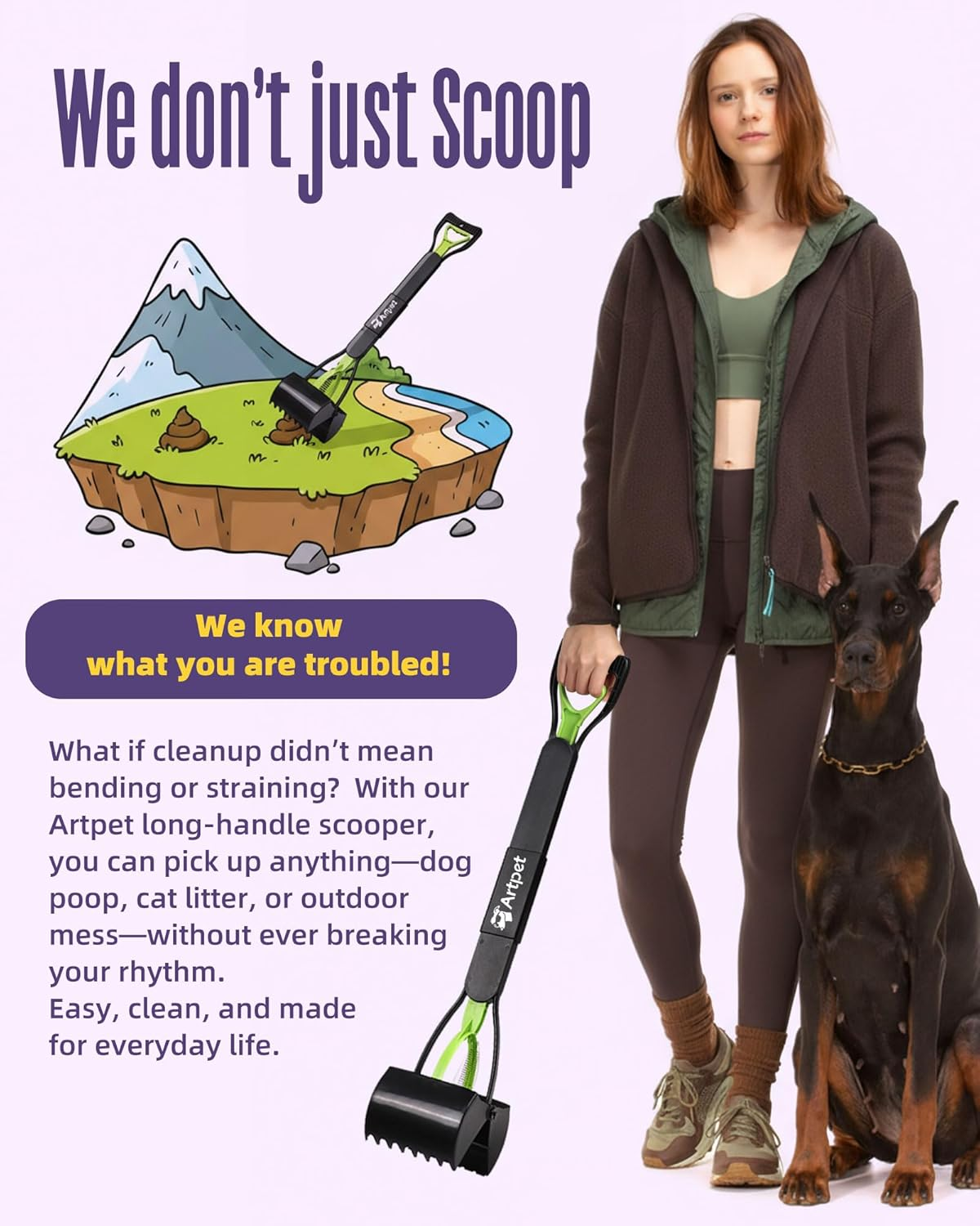 Artpet 32&rdquo; Pooper Scooper for Large Dogs Long Handle Pet Poop Scoop Heavy Duty Dog Poop Picker Upper for Yard Grass Gravel Dirt Sand image number 5