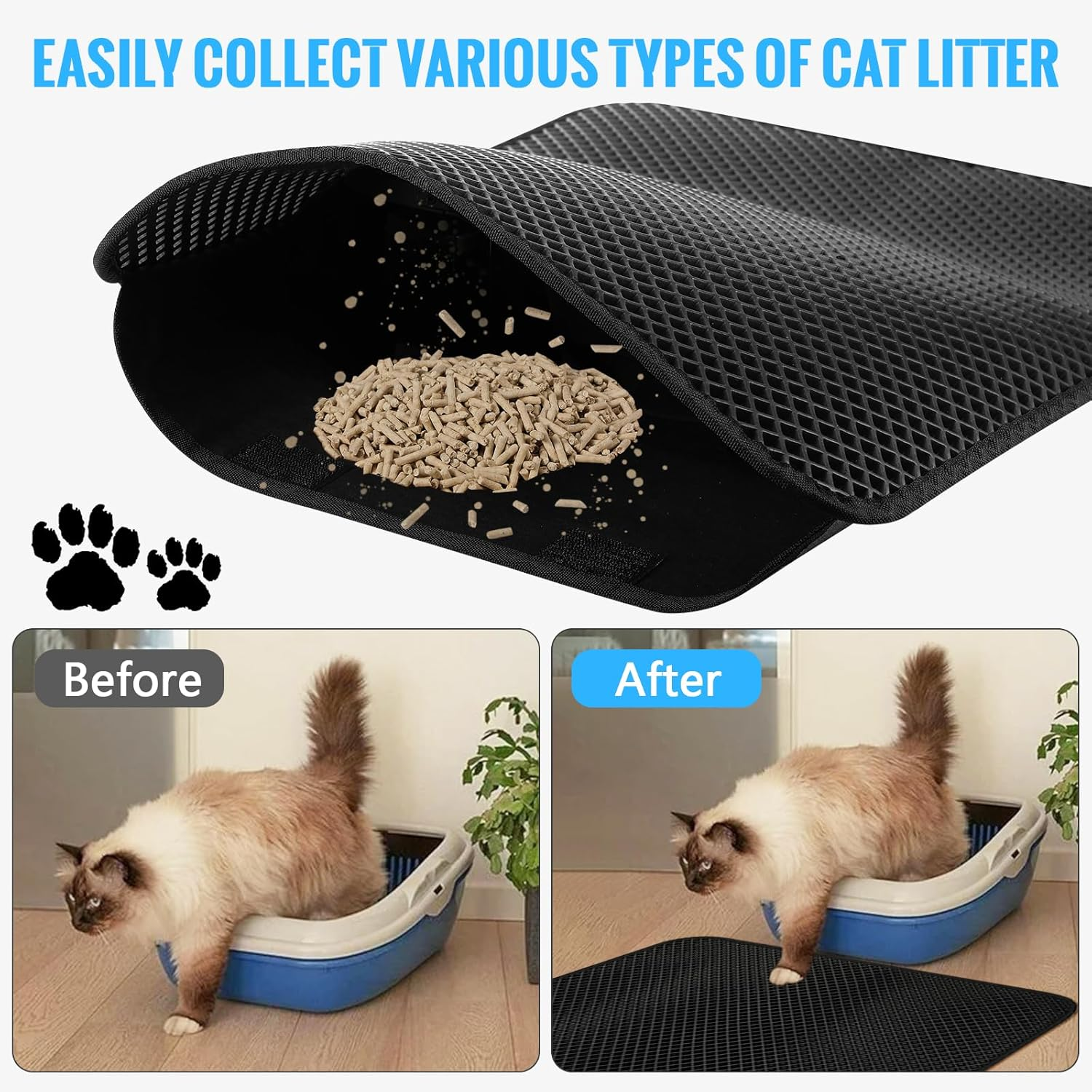 Cat Litter Tray Mat, 46 X 60 Cm Honeycomb Design Cat Litter Mat, Waterproof Double Mat Cat Litter Tray, Foldable Cat Litter Mat, Cat Litter Mat, Black image number 4