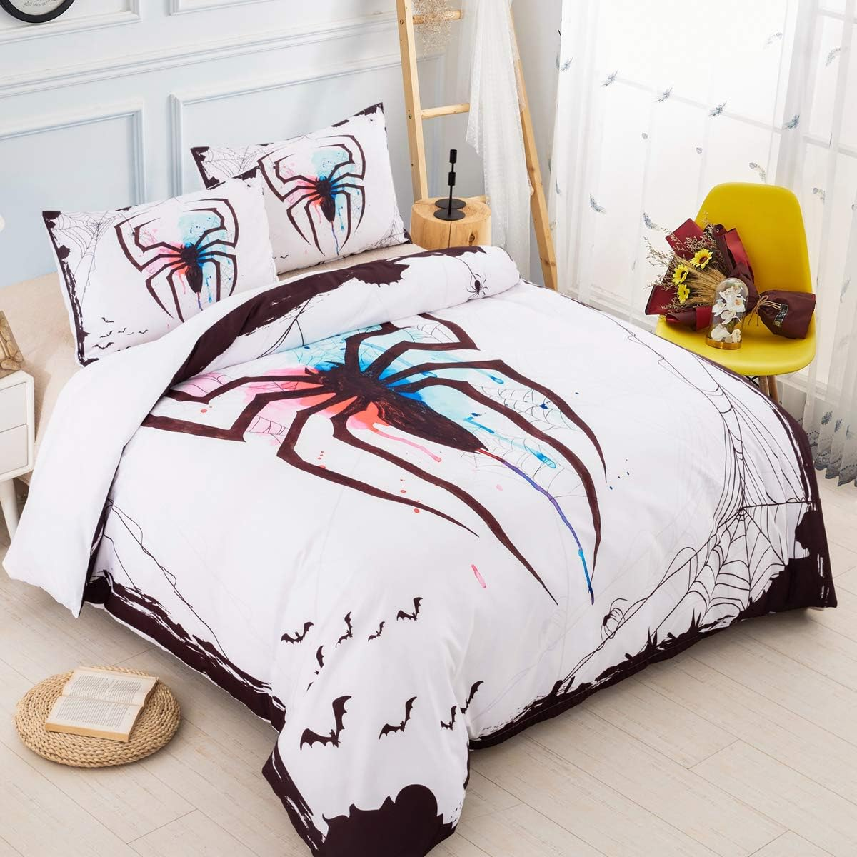 Spider Duvet Cover 200 X 200 Cm with 2 Pillowcases 50 X 75 Cm Halloween 3D Print Spider Web White Microfiber Bedding for Adults Kids Teens image number 5