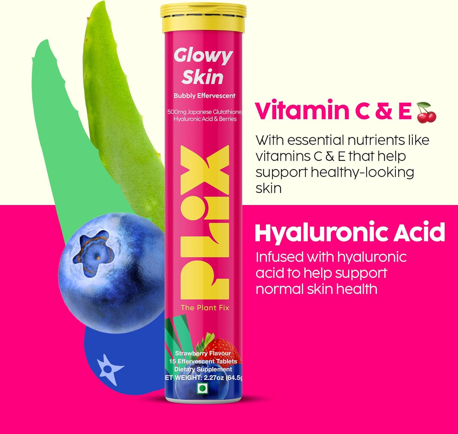 PLIX Glutathione Skin Glow 90 Effervescent Tablets 500Mg for Clear and Youthful Skin | Reduces Pigmentation, Fades Dark Spots, Hydrates Skin | Pack of 6, Strawberry Flavour image number 6