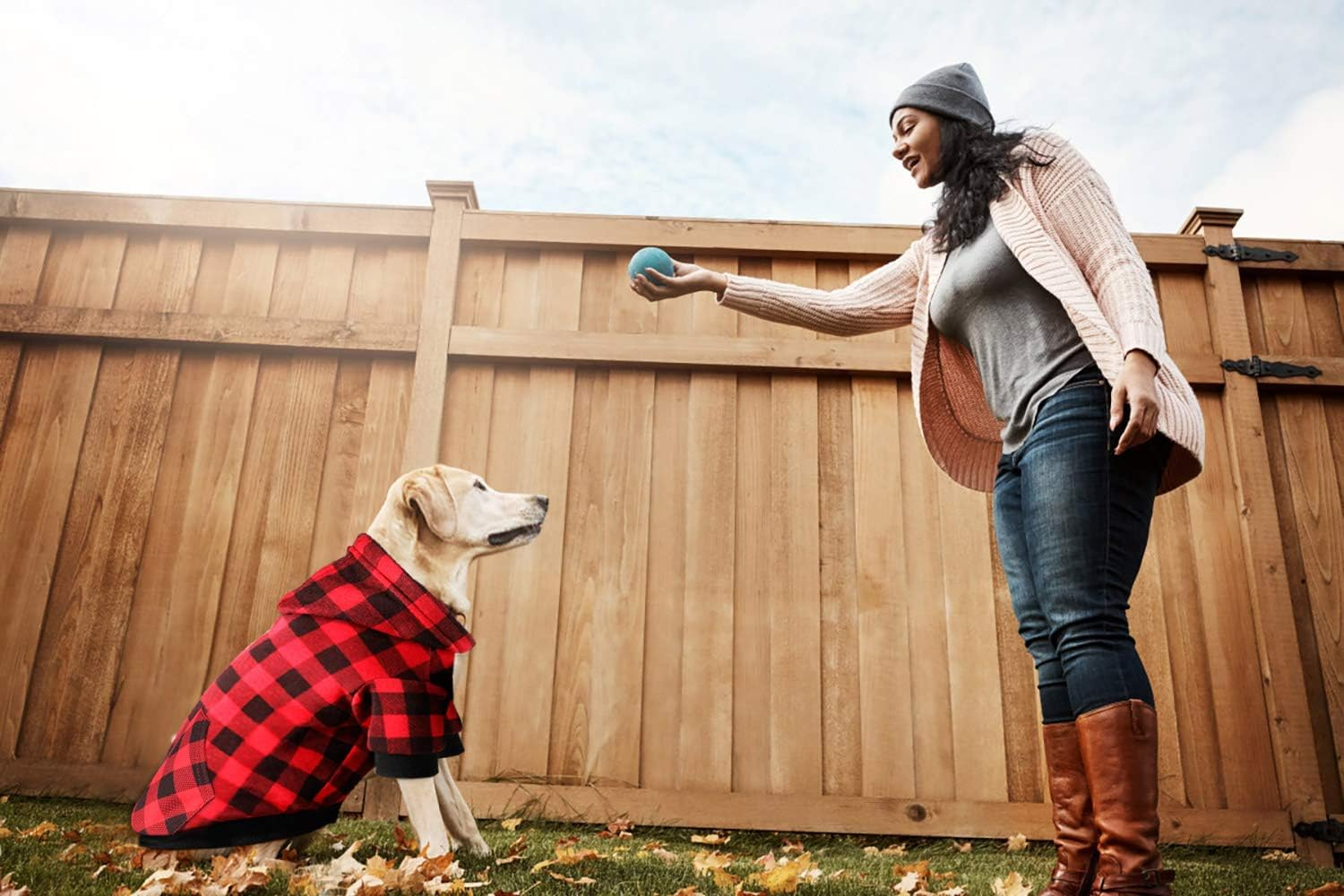 Mtliepte Red Plaid Dog Hoodie Sweater for Dogs Pet Clothes with Hat and Pocket（L） image number 4