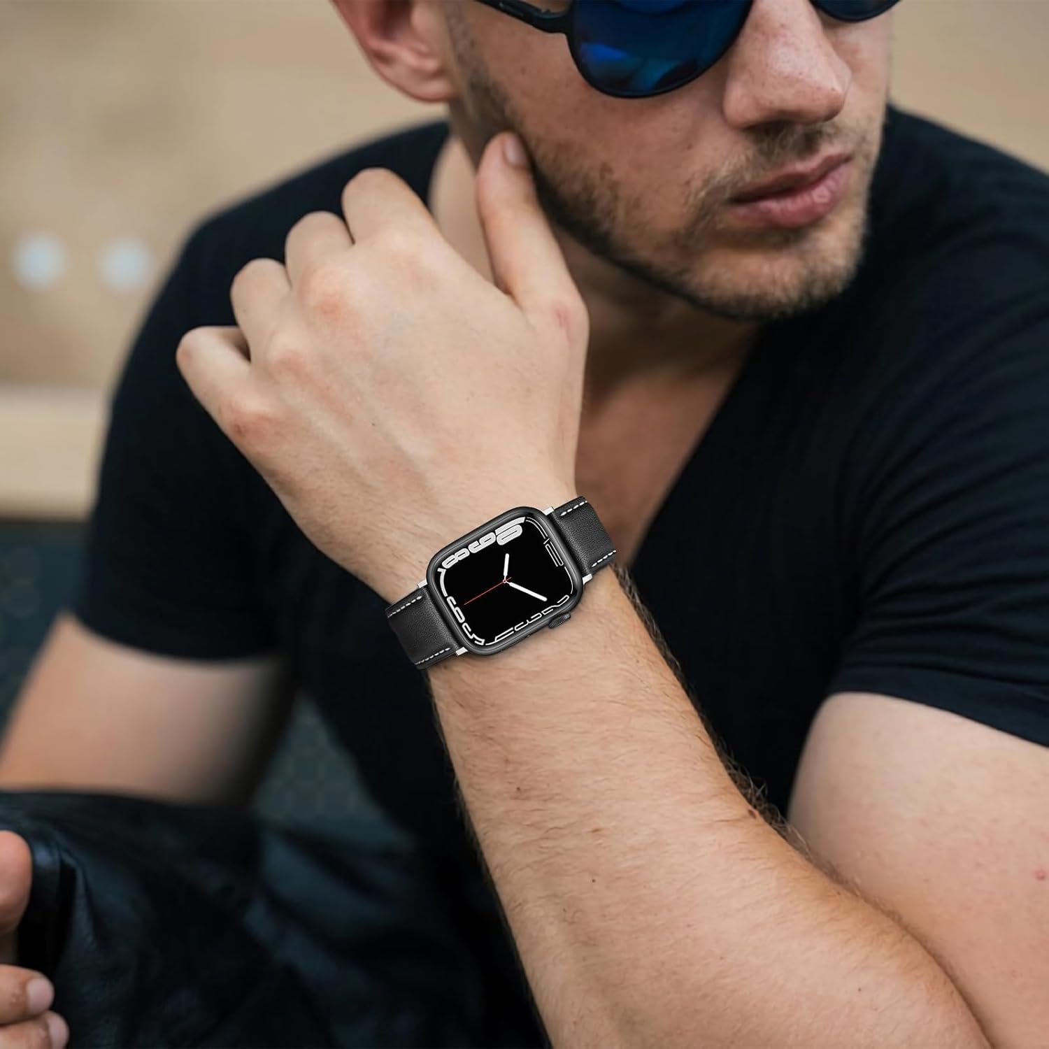 EDIMENS Leather Bands Compatible with Apple Watch 42Mm 44Mm 45Mm Band Men Women,Vintage Genuine Leather Wristband Replacement Band Compatible for Apple Iwatch Series 8 7 6 5 4 3 2 1 SE Sports Edition image number 1