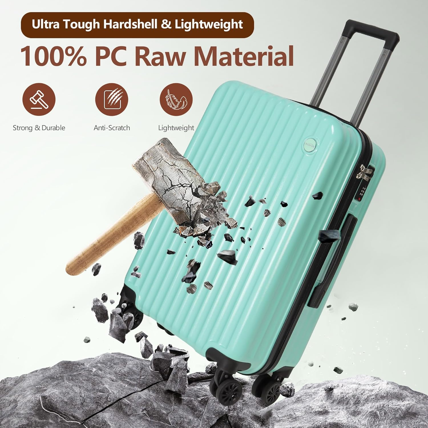 Aklsvion Hardside Luggage Set 3 Piece (20/24/28 Inch),Abs+Pc Spinner Suitcases with Double Wheels,Lightweight Travel Luggage (Mint Green, 3 Piece Set) image number 4