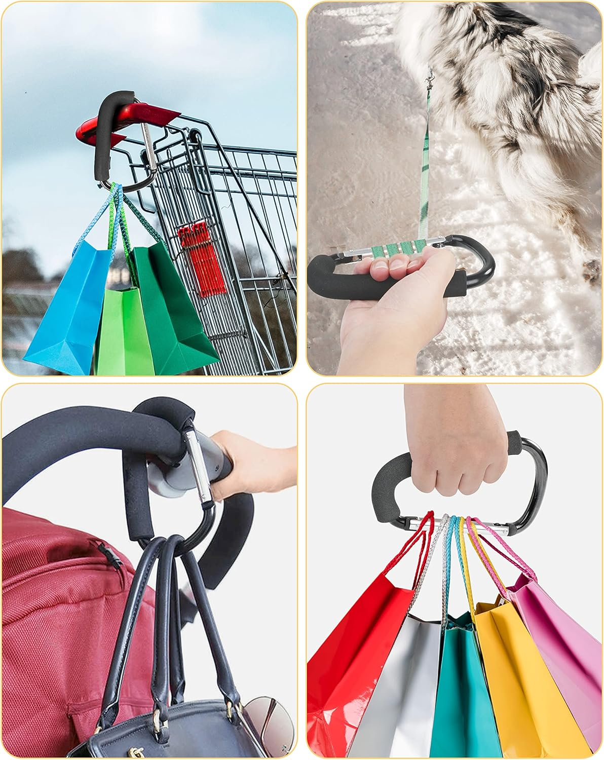 Stroller Hooks, 6.3" Large Stroller Clip, 2 Pack Stroller Hooks for Hanging Bags and Shopping, Stroller Accessories for Mommy, Large Carabiner image number 3