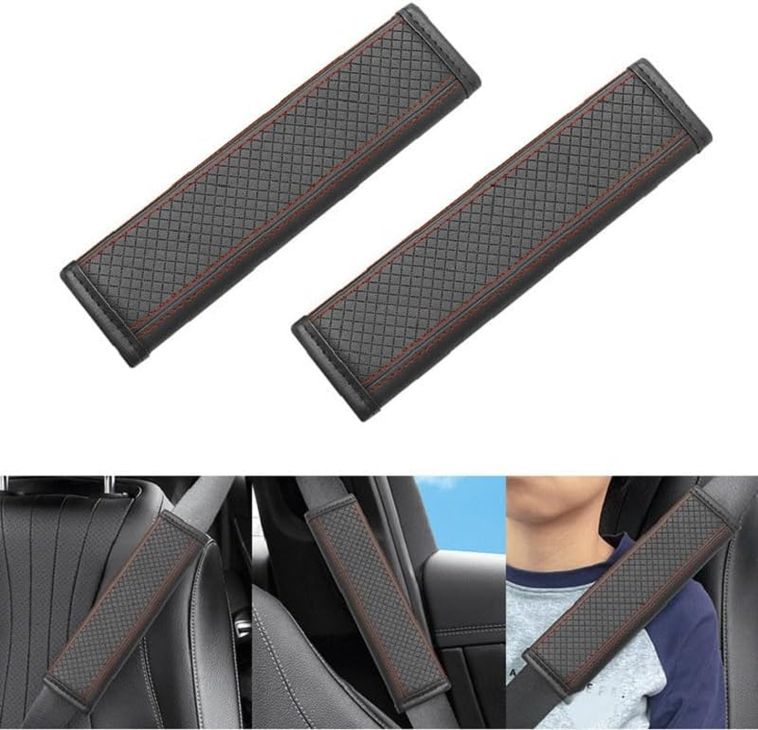 2PCS Car Seat Belt Cover, PU Leather Vehicle Safety Seatbelt Pads, Soft Comfortable Auto Seat Shoulder Neck Strap Protection Cushion, Universal for Sedan, Truck (Black Red, One Size) image number 2