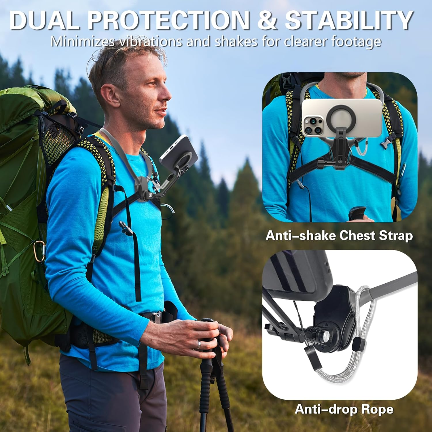 Beviliu Magnetic Neck Phone Holder for Recording, Hands Free Pov/Vlog Phone Holder Neck Mount with Anti-Shake Chest Strap Selfie Video Filming for Iphone 16 15 14 13 12 Seires Android Gopro Insta360 image number 2