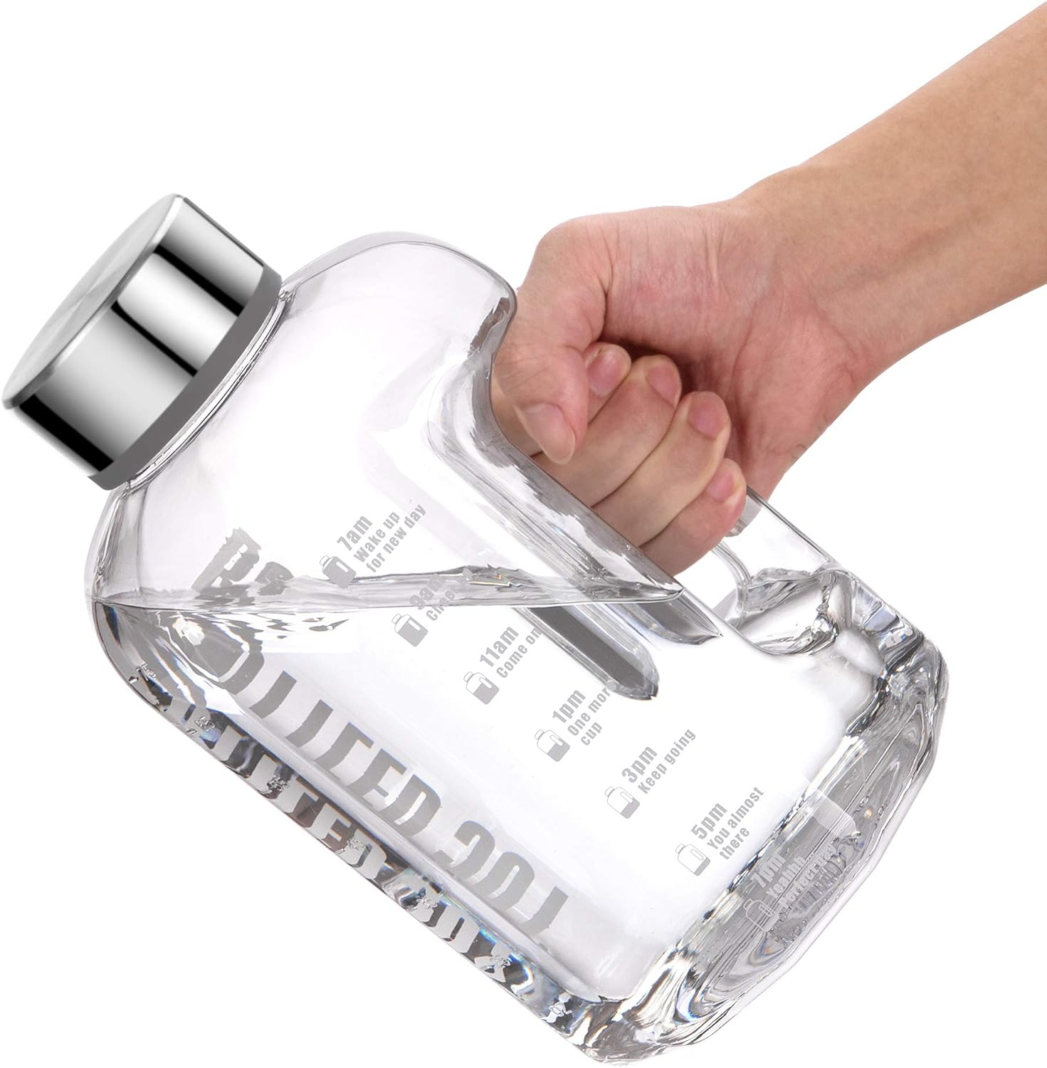 VENNERLI Water Bottles 2.2L Sports Water Bottle with Time Markings - BPA Free Xl Jug Leak Free Large with Handle Durable Reusable for Gym, Training, Hiking, Travel, Office, School (Clear)