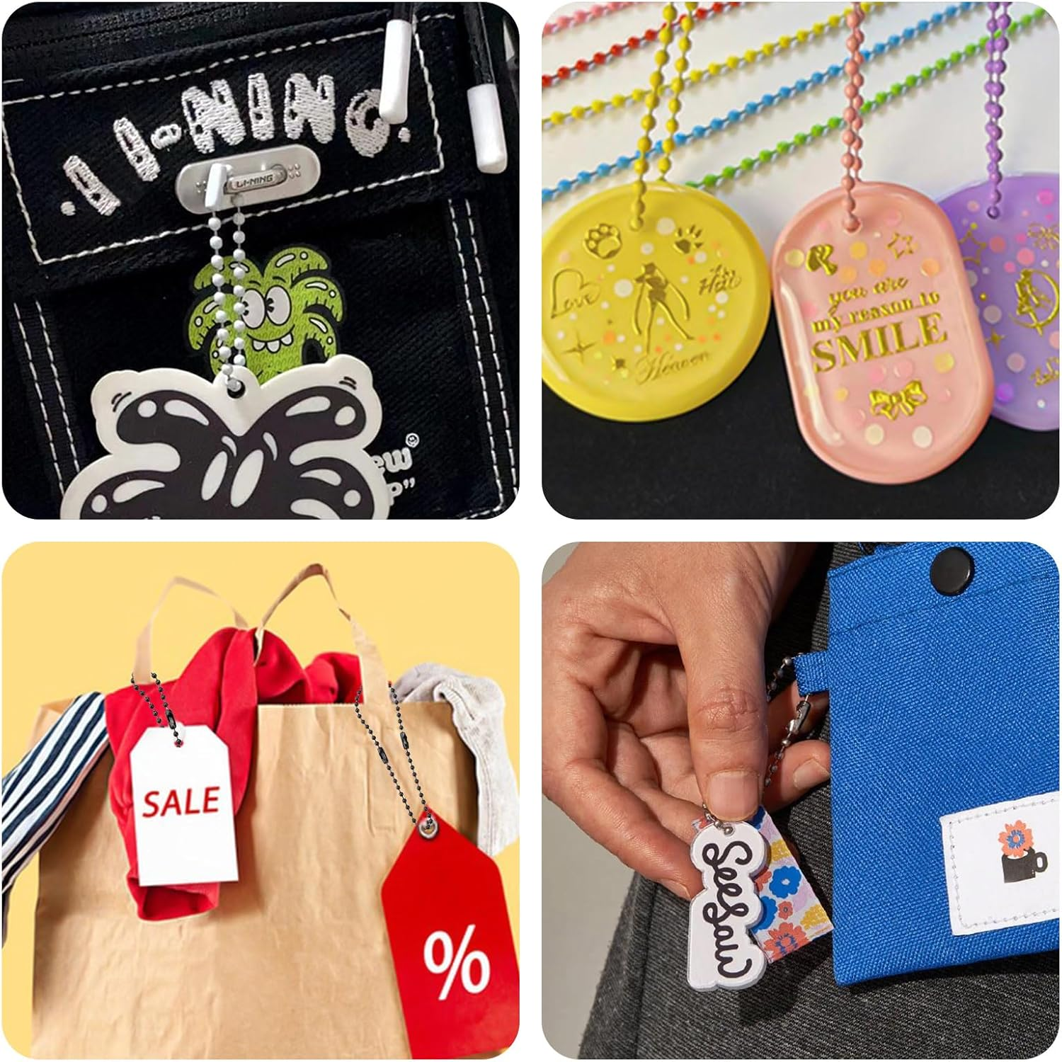 Sekonow 300Pcs Ball Bead Chain, 4" Long 2.4Mm Diameter Ball Chain Key Chain with Connectors, Metal Beaded Chain Keychain Rings for Key Chains Making Crafts Dog Tag Chain, Black image number 1