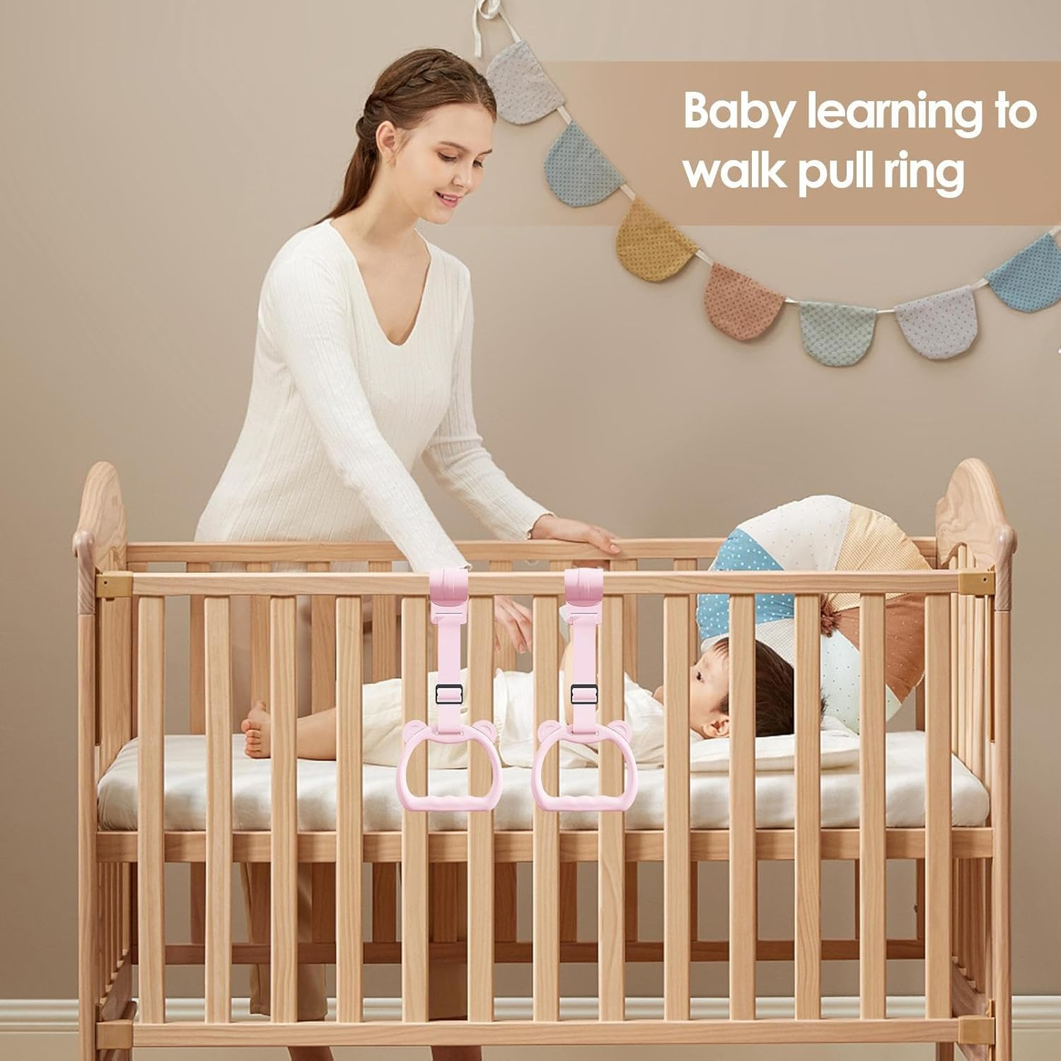 Baby Standing Support | Bed Stand up Assistant - Toy Strap Handle Grip Cot Accessories for Boys Exercise Walking Practice Yard Play image number 2