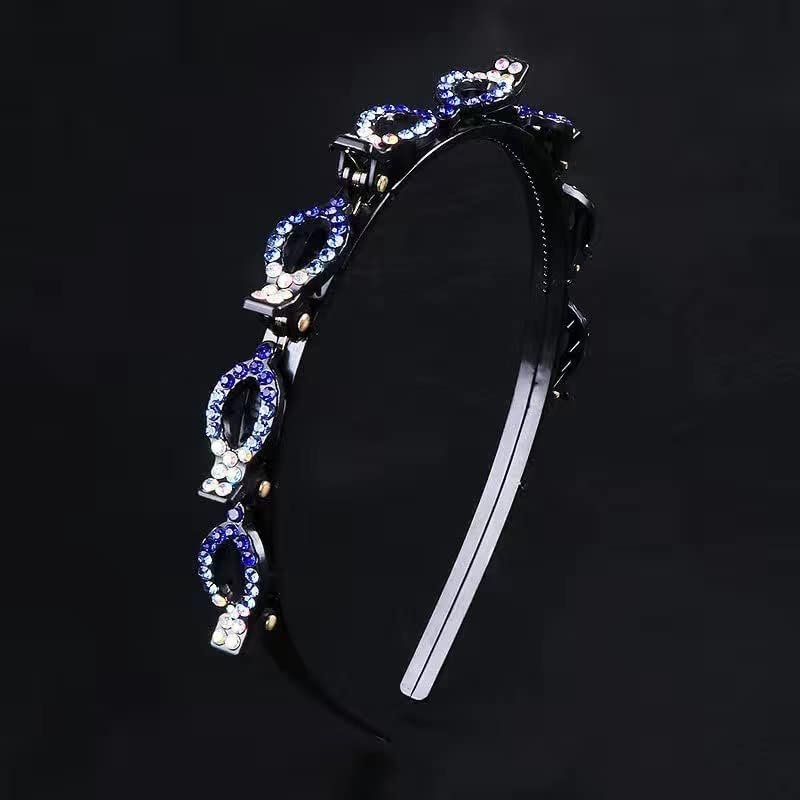 Woven Headband Rhinestone Clip Bangs Double Headband Hollow Braided Hairband (A) image number 5