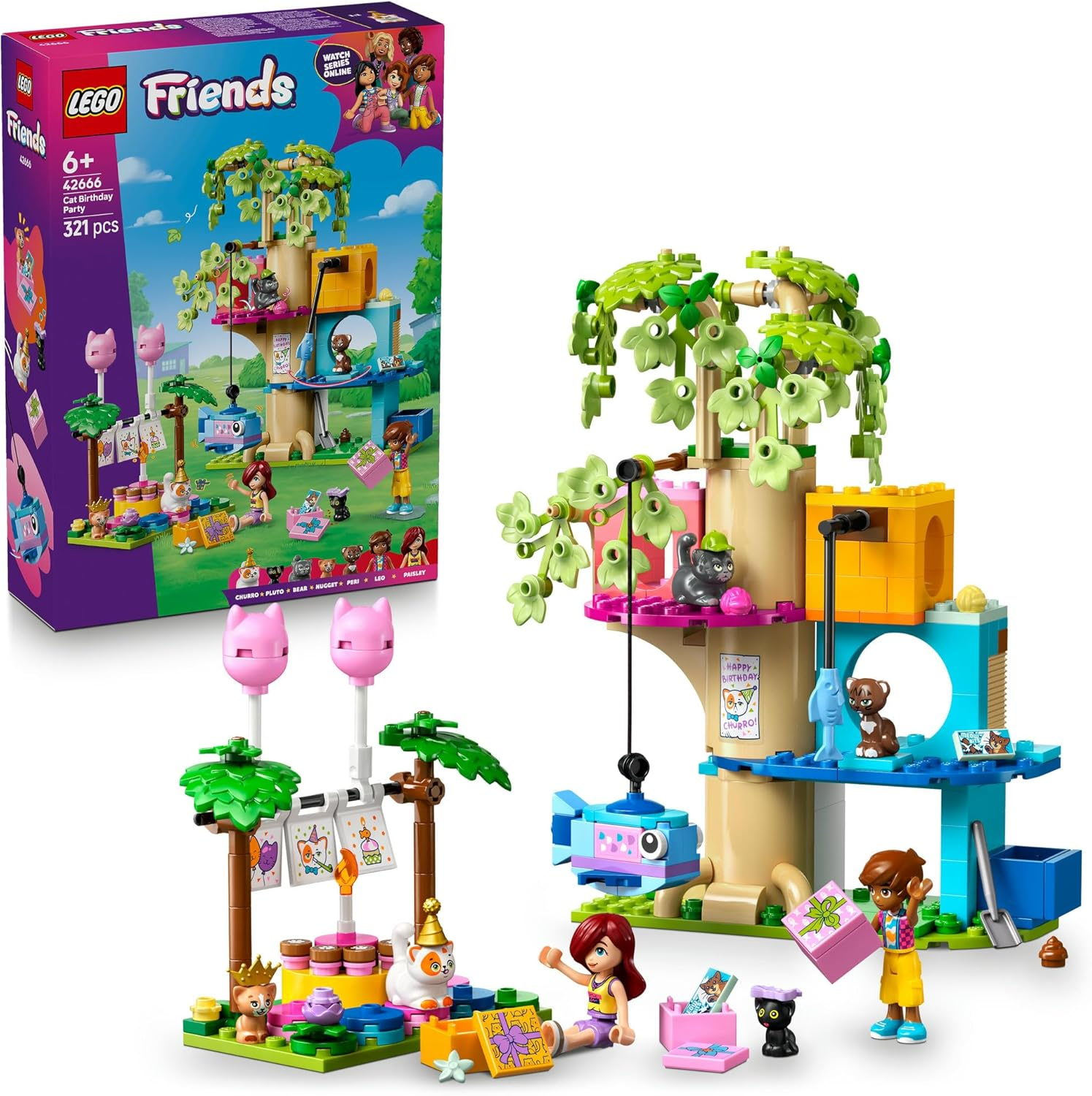 LEGO&reg; Friends Cat Birthday Party & Tree House 42666 Building Kit, Imaginative Pretend Play, Kids&rsquo; Toy Idea for Girls and Boys Aged 6 Years Old and Up, 2 Minidolls, 5 Feline Figures and Accessories image number 3