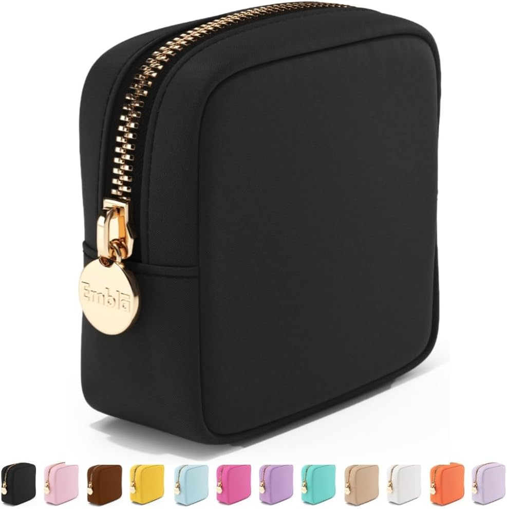 Embla Makeup Bag - Travel Pouch, Toiletry Bag, Organizer, Nylon Cosmetic Zipper Pouches Clutch, Coin Purse, Storage Make up Bags Mini, Small, Large for Women, Girls, Men, Black, Mini image number 2