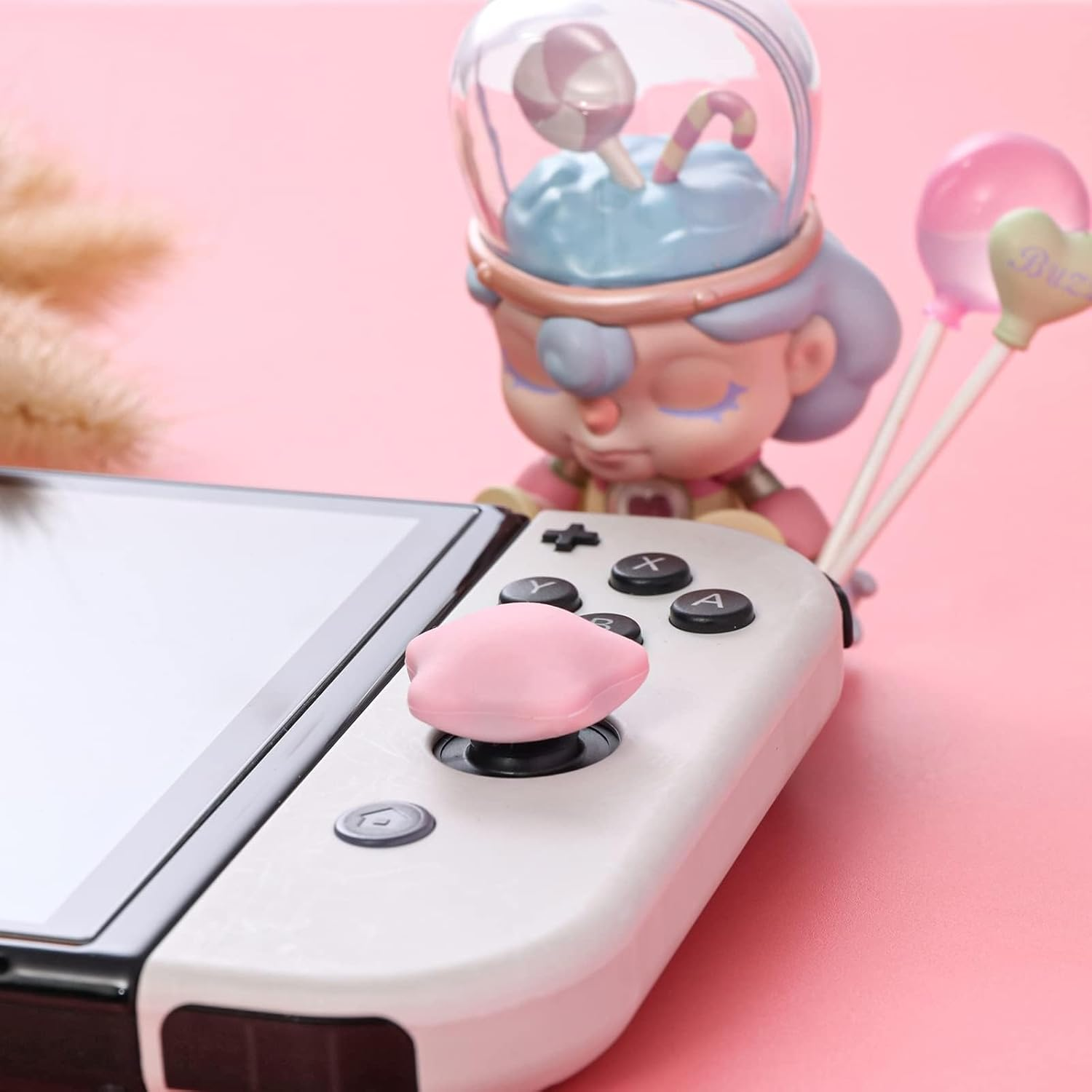 Cute Pink Thumb Grips, Soft Joystick Cover Compatible with Nintendo Switch, OLED, and Lite