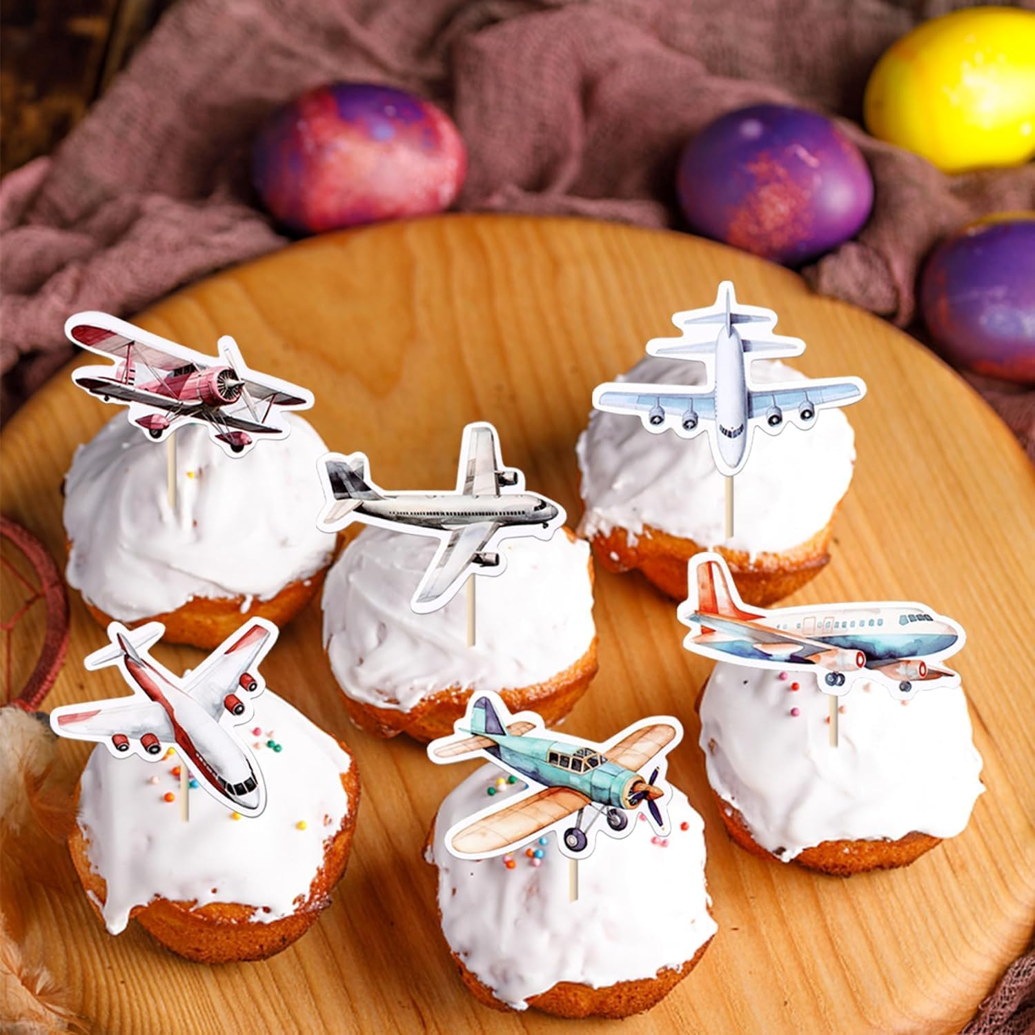 36 Pack Airplane Cupcake Toppers Glitter Plane Cupcake Picks for Baby Shower Aviation Fighter Theme Birthday Party Cake Decorations Supplies (Color-01) image number 4