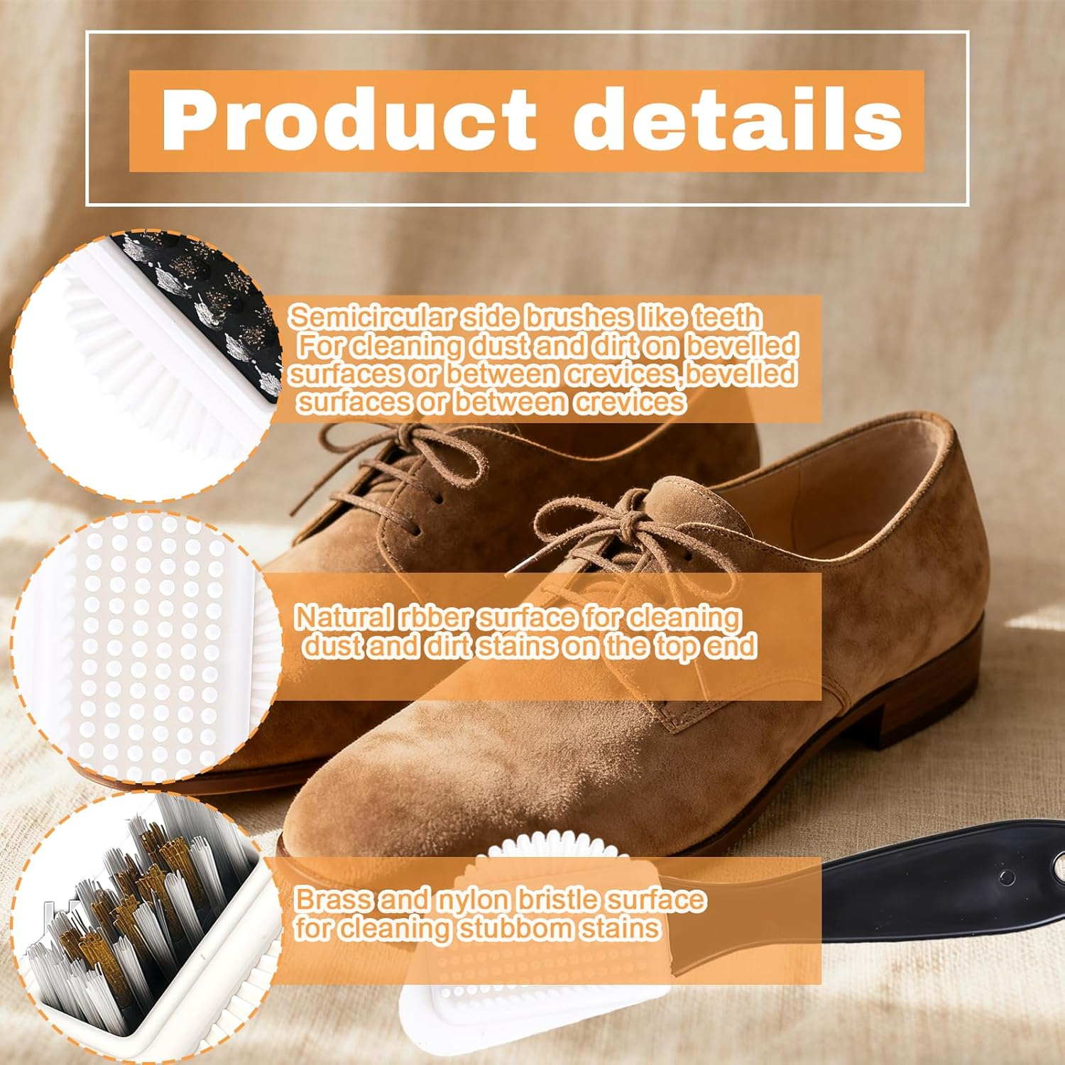 4-Sided Suede Cleaner Brush with Eraser - Suede Brush Kit for Shoes, Boots, Jackets & Furniture - Premium Suede Shoe Cleaner Tool image number 3