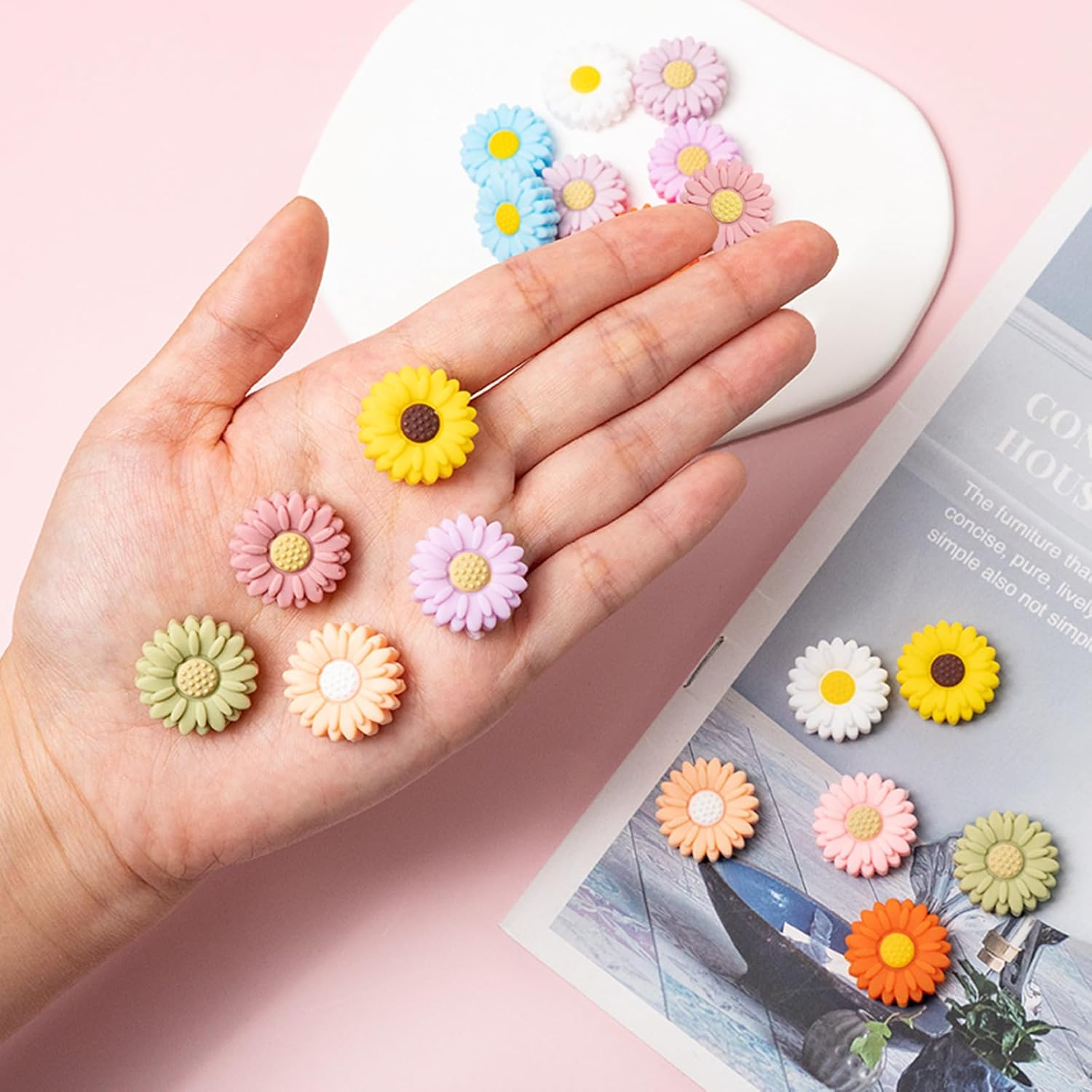 Binxus 20 Pcs Flower Silicone Beads Pen Charms for Beadable Pens 20Mm Beads for Pen Flower Beads for Jewelry Making Sunflower Beads for DIY Jewelry Keychain Making Crafts Pen Beads Accessories image number 3