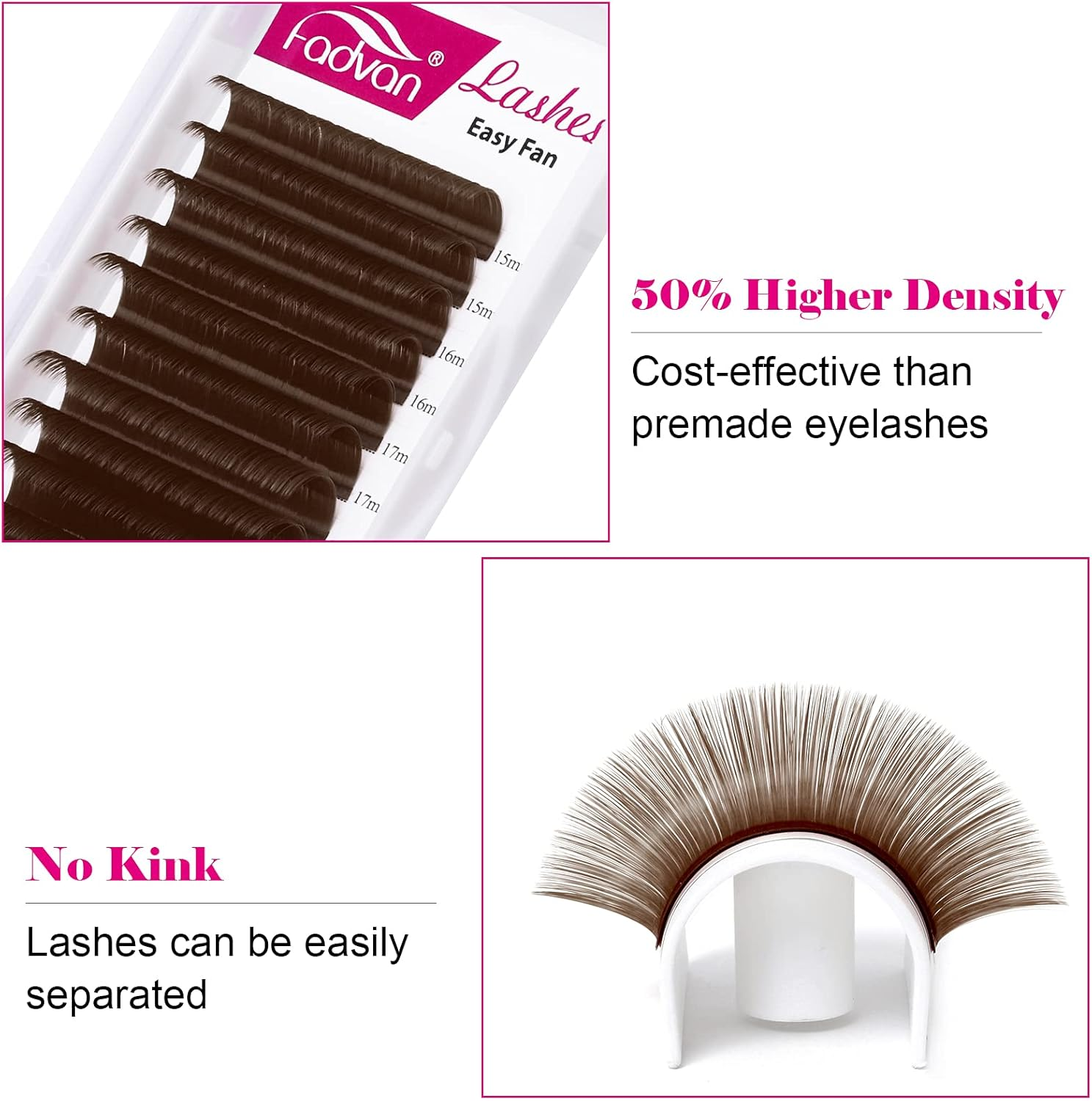 FADVAN Volume Lash Extensions Brown Easy Fan Volume Lashes .07 Rapid Blooming 15-20Mm Mixed Tray Eyelash Extensions C D Curl Flowering Lash Extensions by (Brown 0.07-C, 15-20Mm) image number 4