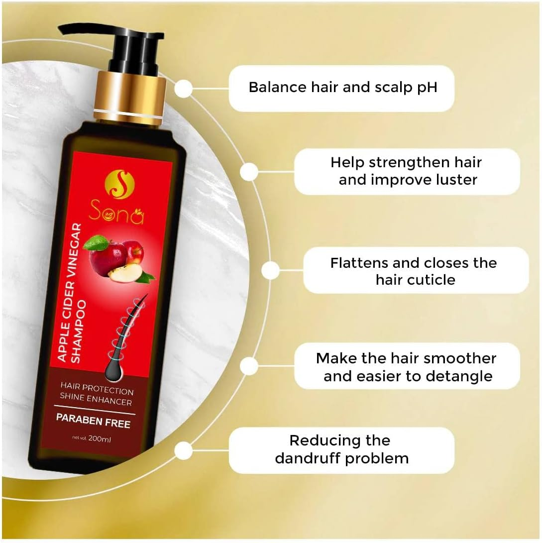 Sona Healthcare Apple Cider Vinegar Shampoo with Apple Cider Vinegar, and Vitamin E, No Paraben image number 1