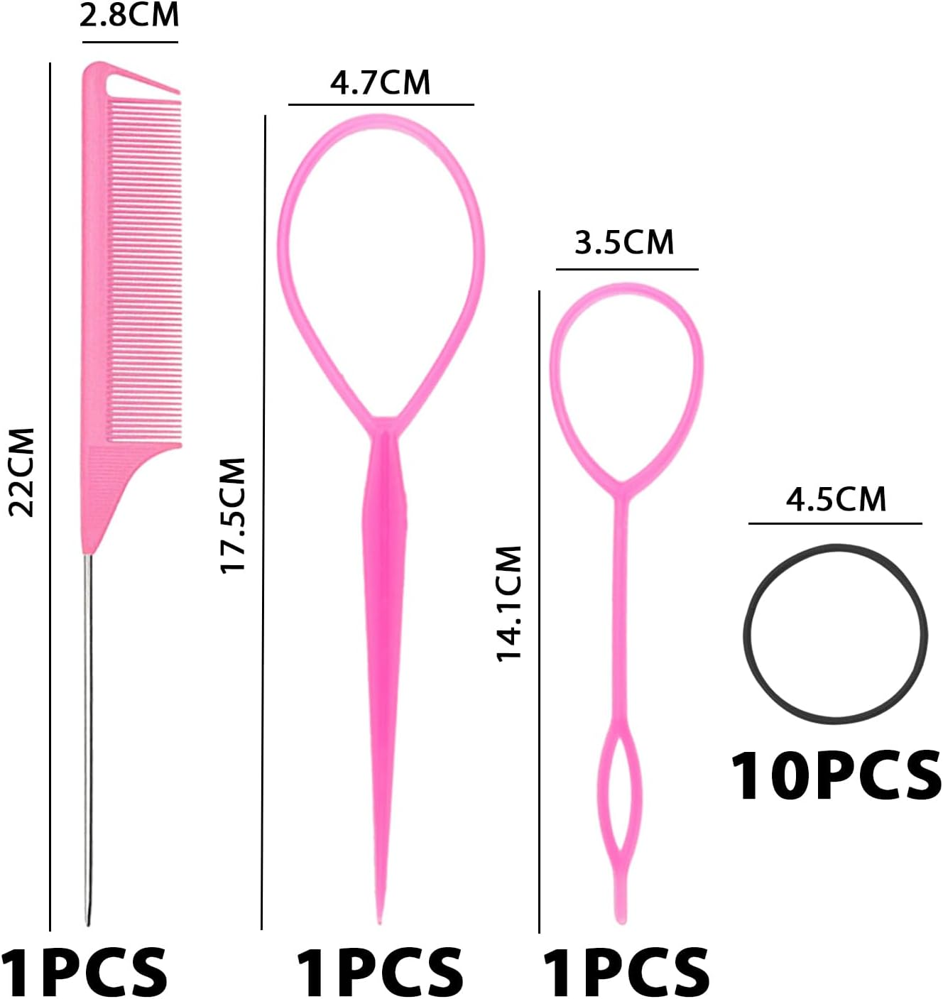 3 Piece Hair Ring Tool Set with 10 Scrunchies, Hair Braiding Tool, Hair Styling Accessories, Hair Looping Tool, DIY Hair Styling Set, Ponytail, Hair Styling Set (Pink) image number 4