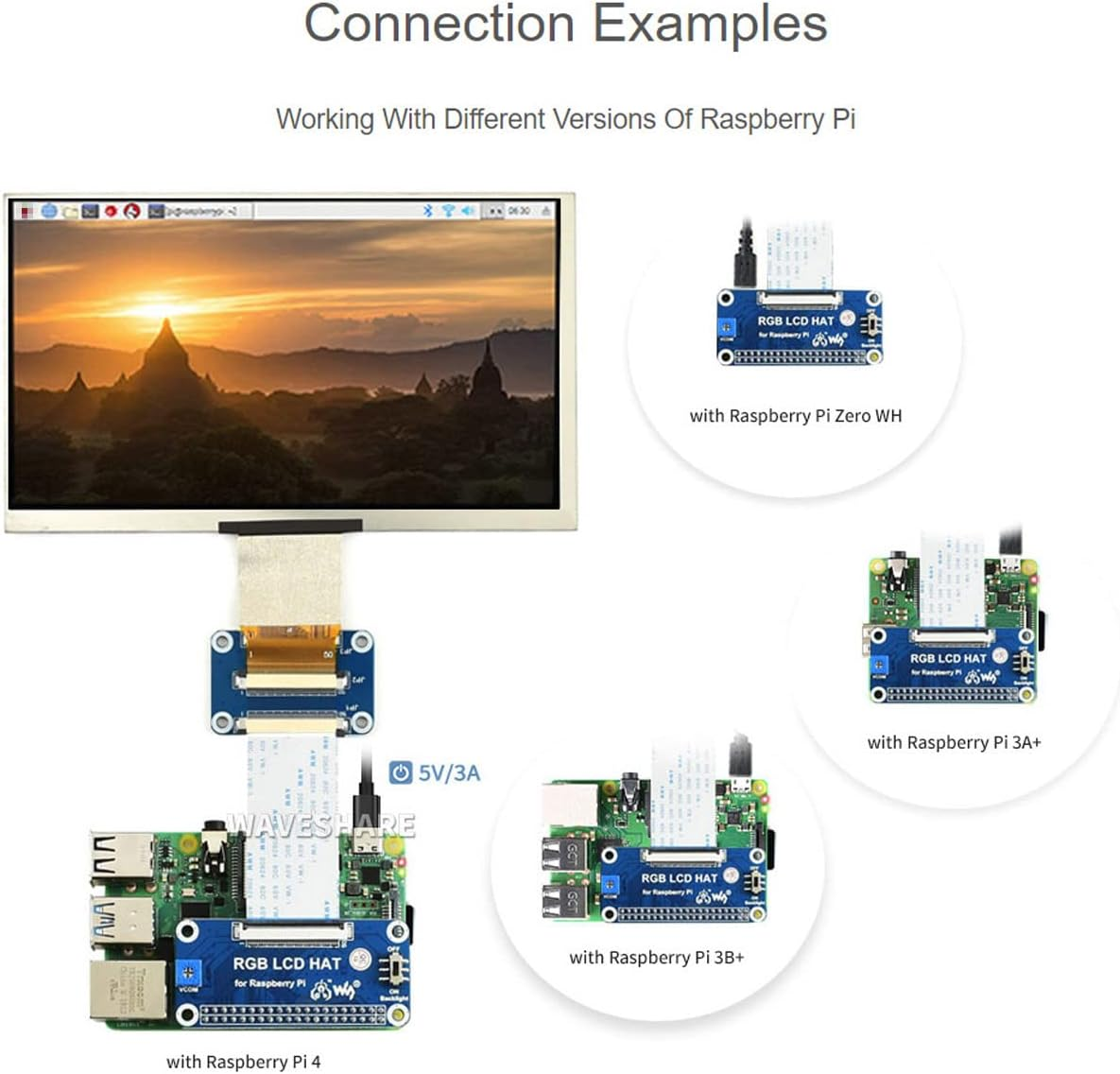 Waveshare 7Inch Small Display for Raspberry Pi 1024&times;60 Resolution DPI Interface IPS No Touch Supports Systems like Raspbian, Ubuntu Mate, OSMC.. - 4Inch Dpi Lcd (C) image number 5