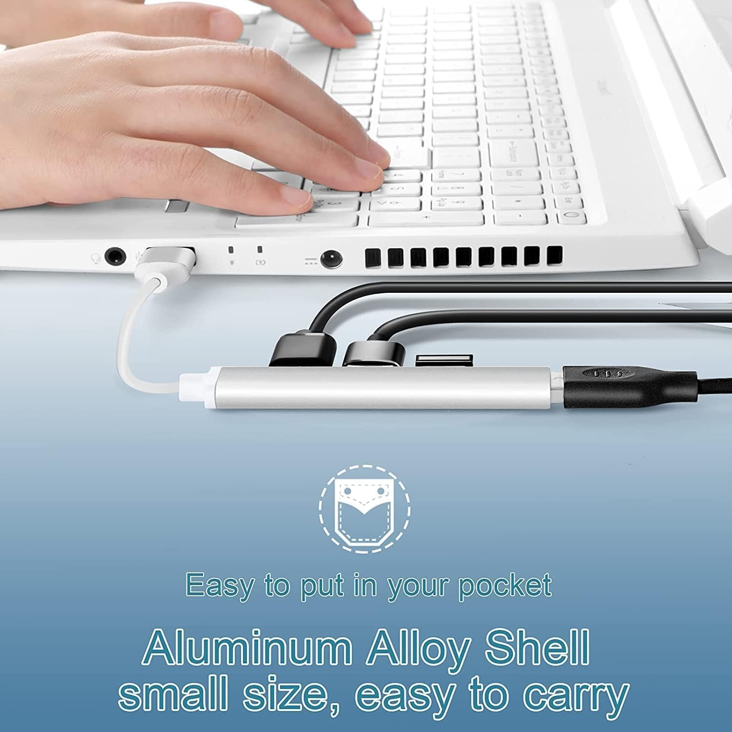 USB Hub 4 Port with USB C to USB Adapter,Usb Hub 3.0, USB Hub 2.0, USB Expander Hub for Laptop, Mini Extensions, Ultra Slim Portable Data Hub Applicable for Imac Pro, Macbook Air Notebook PC Silver image number 3