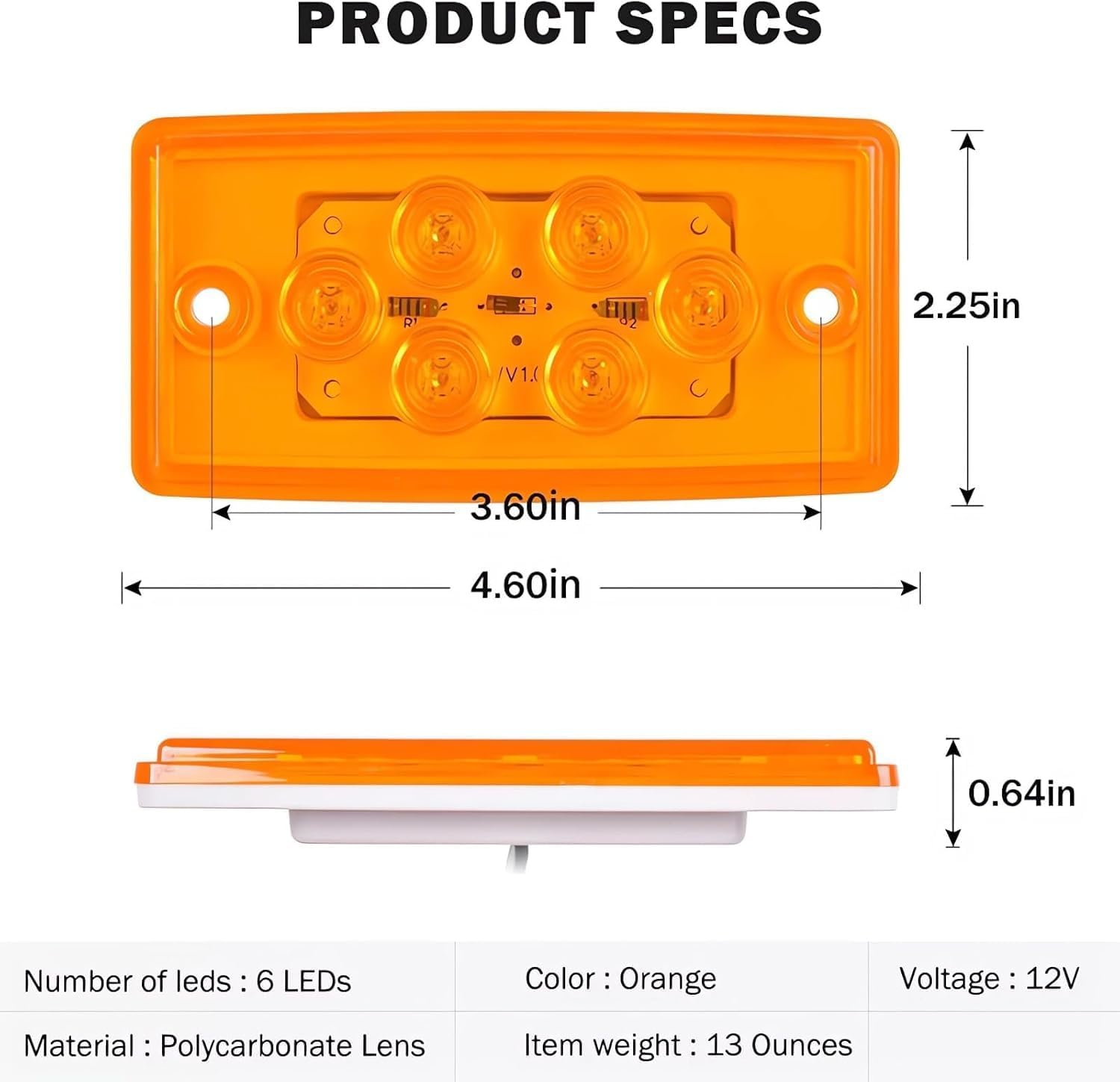 5Pcs Rectangle Cab Light 6LED Amber Top Roof Running Cab Marker Light Waterproof Compatible with Freightliner Heavy Duty Trailer Century Columbia Volvo Camper Trucks