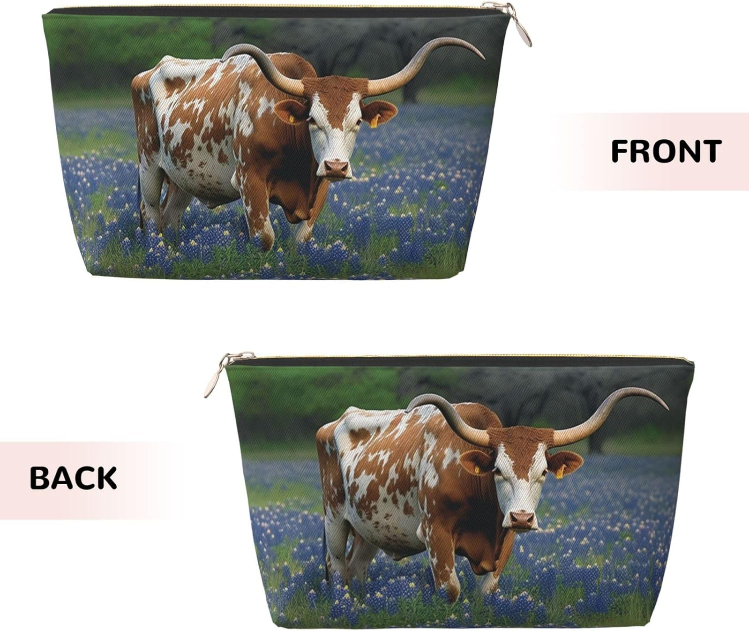 SDTYKHJ Large Capacity Makeup Bag for Women, Waterproof Portable Shaving Bag, Small Toiletry Bag Bluebonnet Longhorn Leather Cosmetic Organizer Bags for Travel, Gold, One Size image number 4