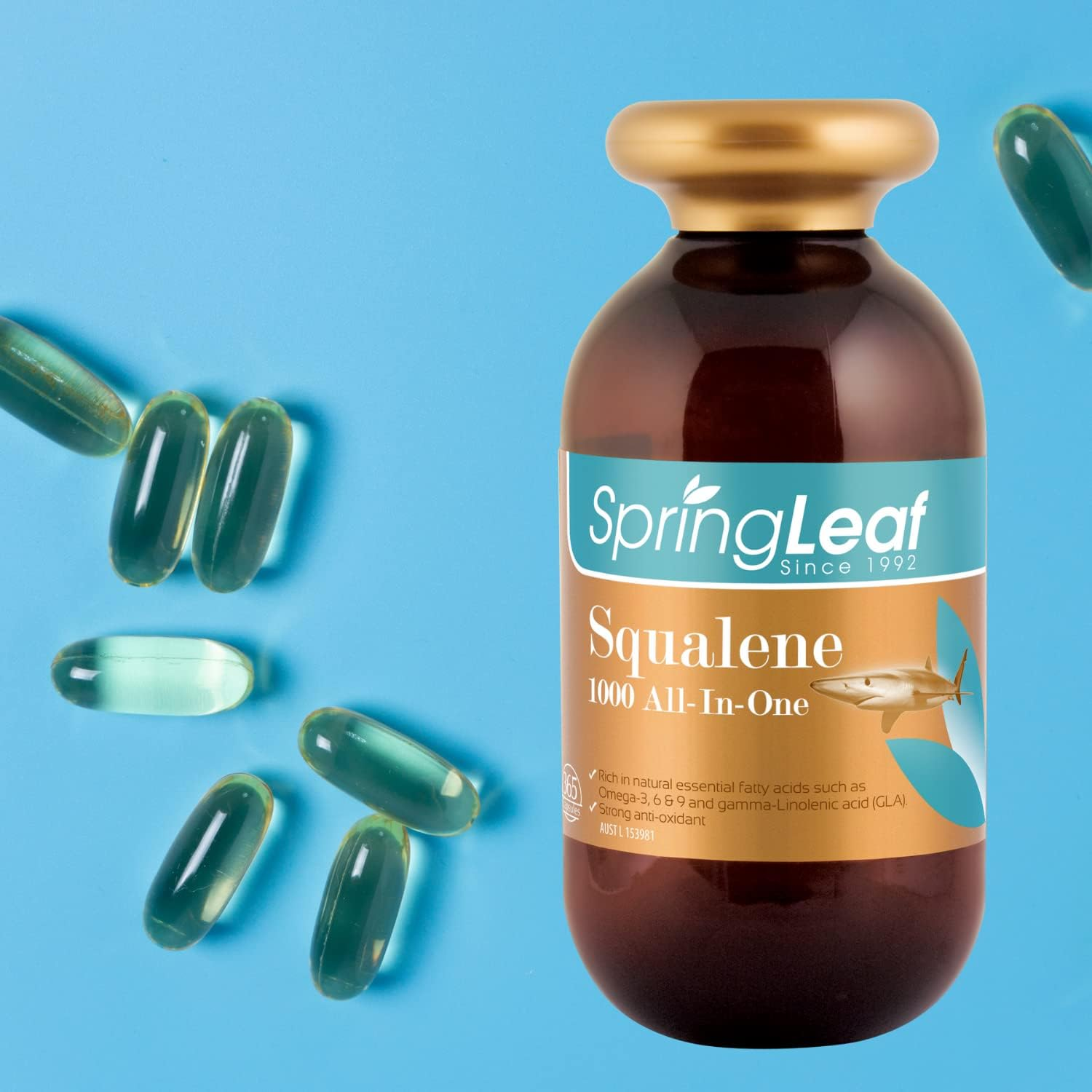 Spring Leaf Squalene 1000 All-In-1 365Cap - Rich in Omega 3,6,9 & GLA - High in Antioxidant for Hair & Skin - Support Heart and Cardiovascular Health image number 1