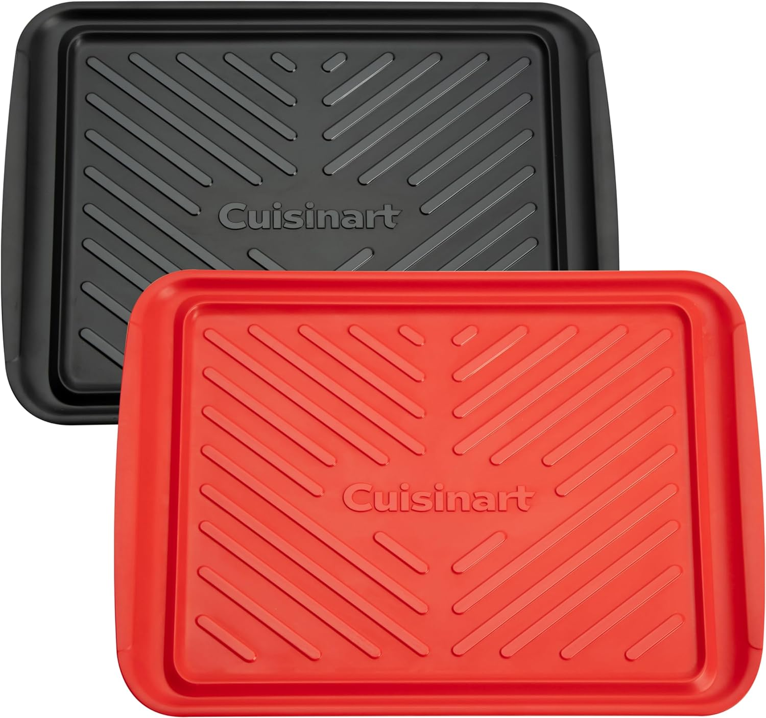 Cuisinart Grilling Prep & Serve Trays, 17X10.5 Inch BBQ Trays Safe for Food Handling, 2 Dishwasher Safe Nesting Trays Black & Red, Perfect Grilling Tray for Cooked & Raw Meat, Fits 6 Burgers