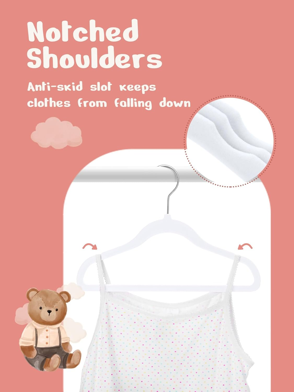 HOUSE DAY Velvet Baby Hangers 50 Pack, Premium Children'S Hangers for Baby, Infant & Toddler Clothes, Durable Non Slip Baby Felt Hangers White, 11 Inch Baby Hangers for Closet, Ideal for Everyday Use image number 3