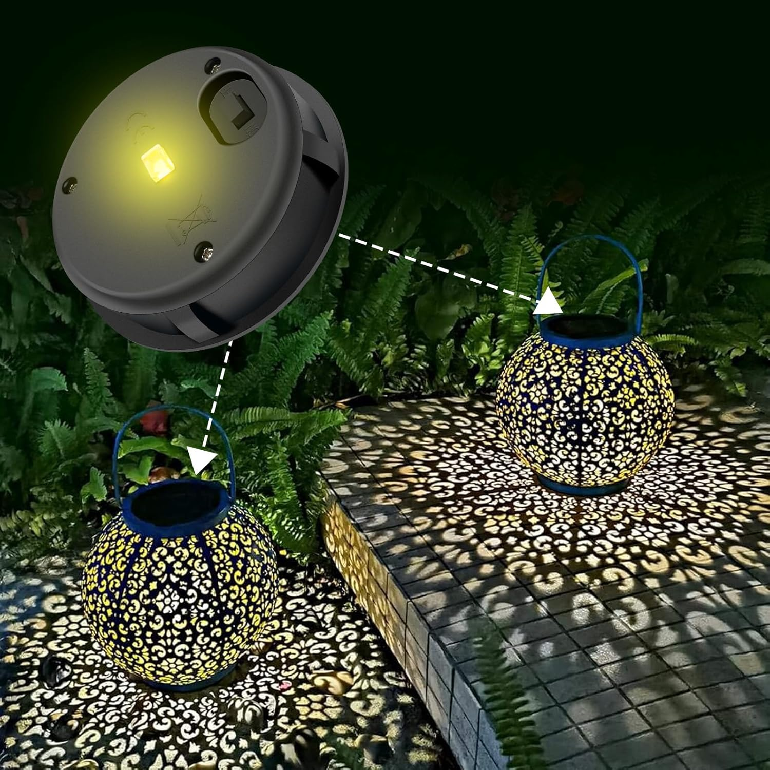 Solar Light Replacement Top 2 Pack (Top Size 8Cm, Bottom Size 7Cm) LED Solar Lantern Light Lids Outdoor Waterproof Replacement Solar Light Tops Warm White LED image number 6